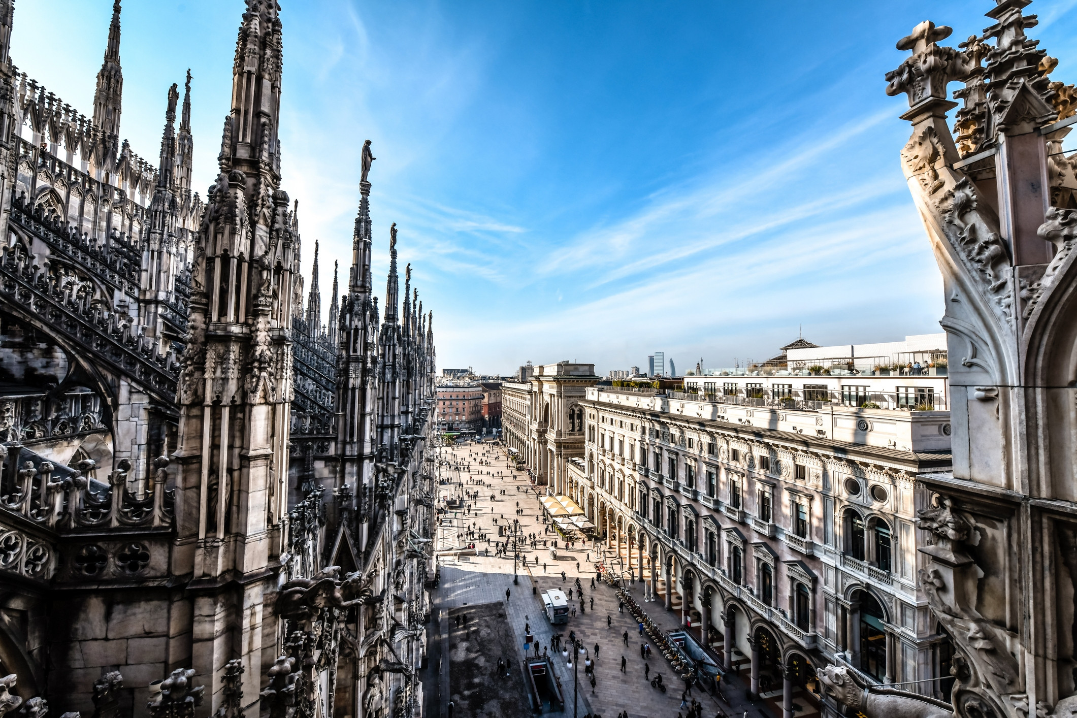 Image of View Of Busy Street Next To Beautiful Duomo In Milan Italy