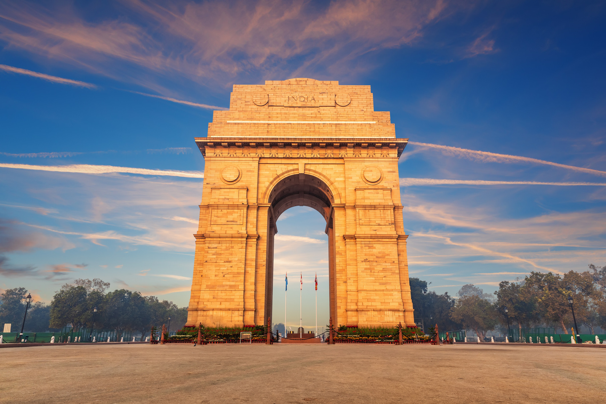 Image of India Gate In Sunset Evening Lights Rajpath