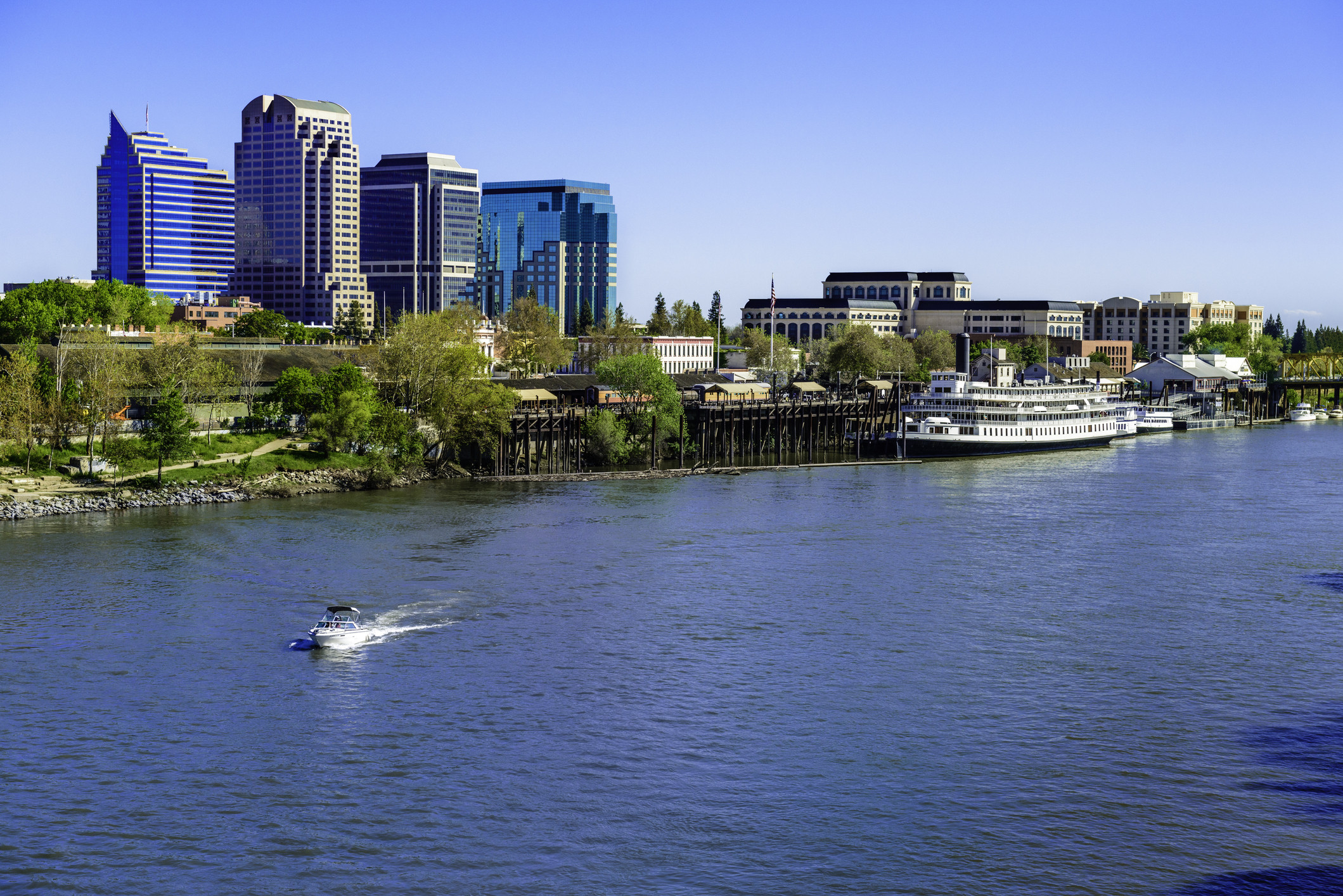 Image of Sacramento Skyline And Riverfront On The Sacramento River