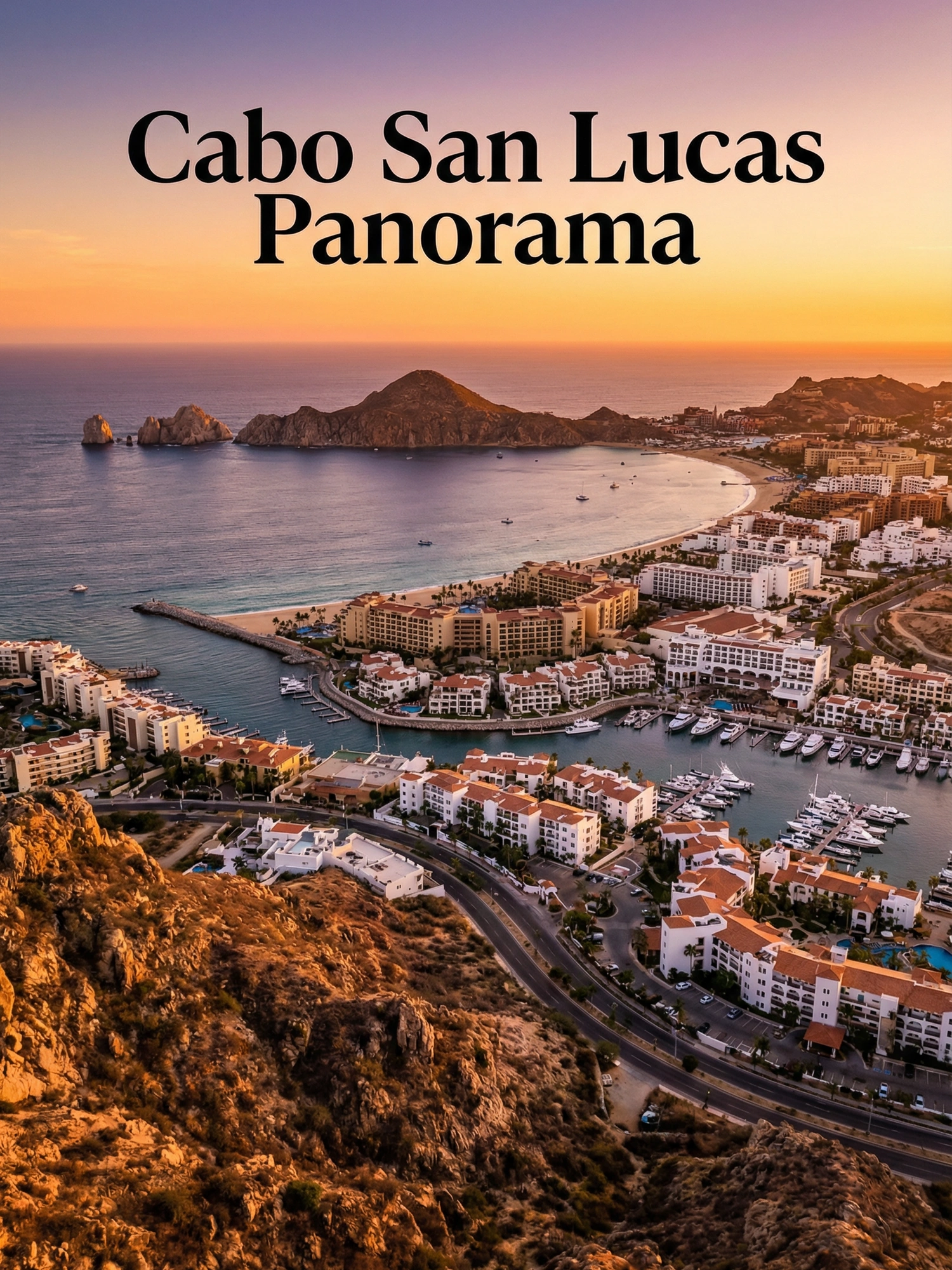 Image of Panoramic Cityscape View Of Cabo San Lucas At Sunset