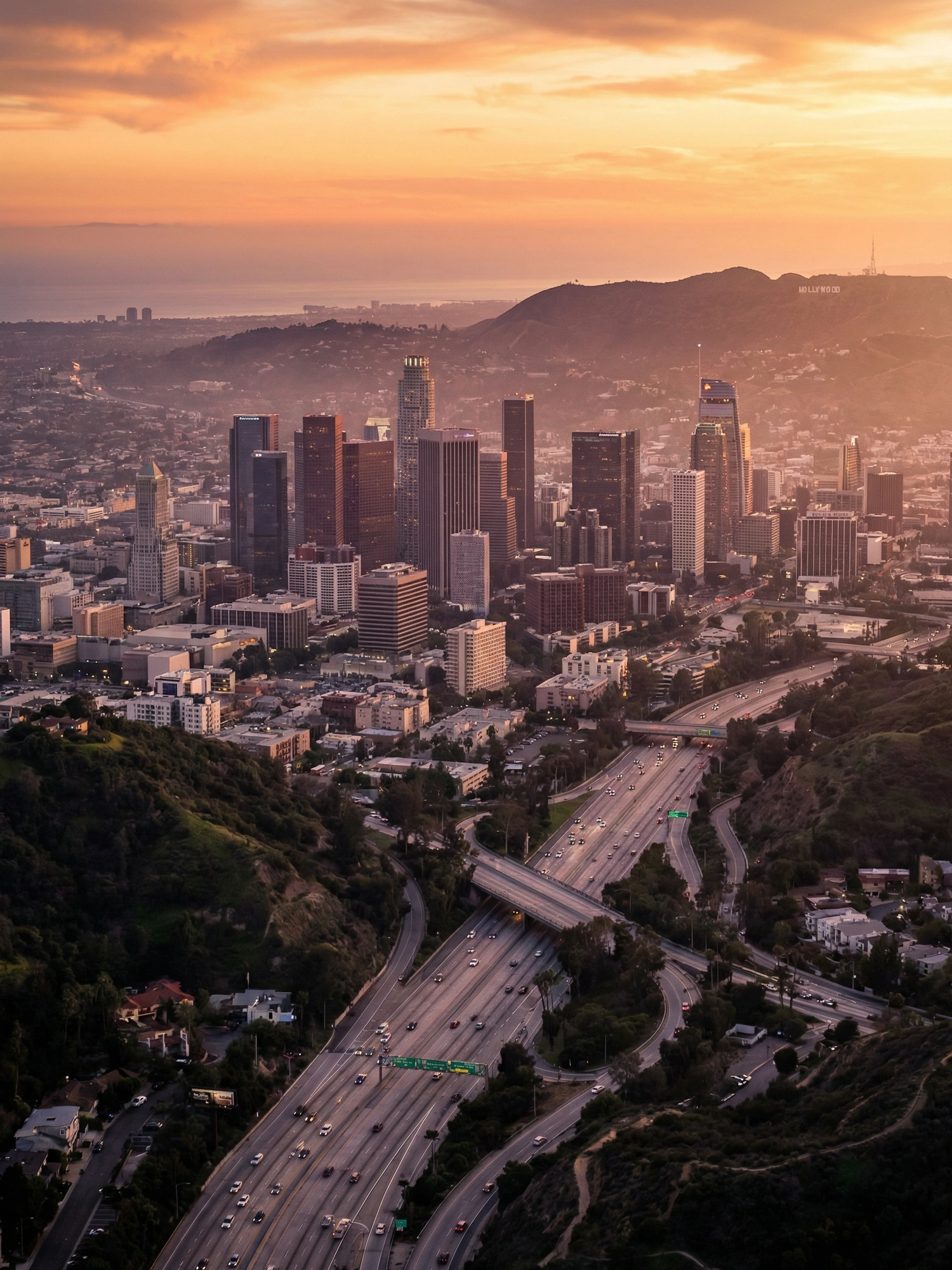 Image of Panoramic Cityscape View Of Los Angeles At Sunset 1