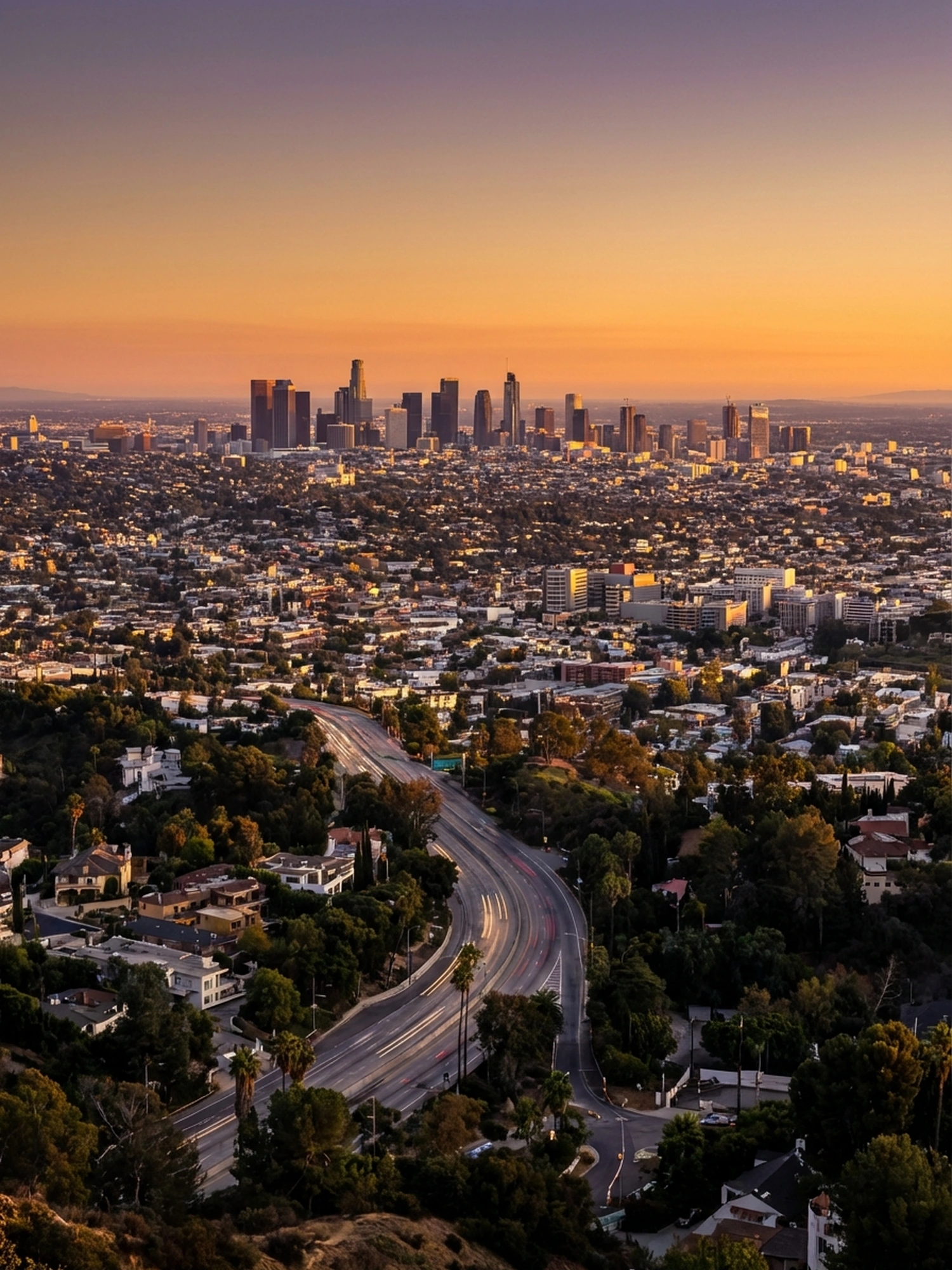 Image of Panoramic Cityscape View Of Los Angeles At Sunset
