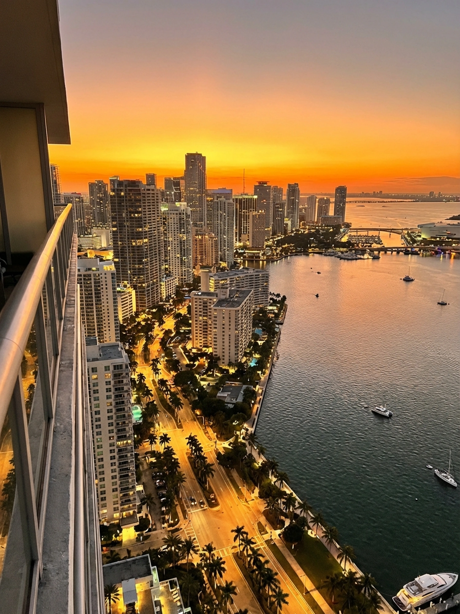 Image of Panoramic Cityscape View Of Miami At Sunset