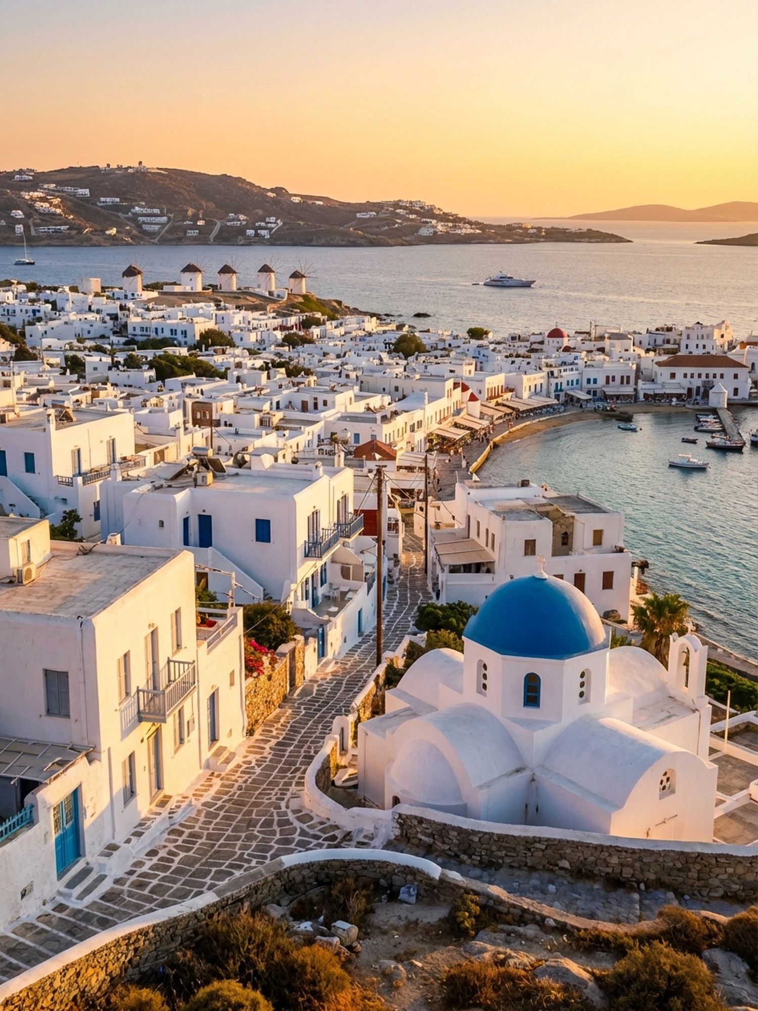Image of Panoramic Cityscape View Of Mykonos At Sunset