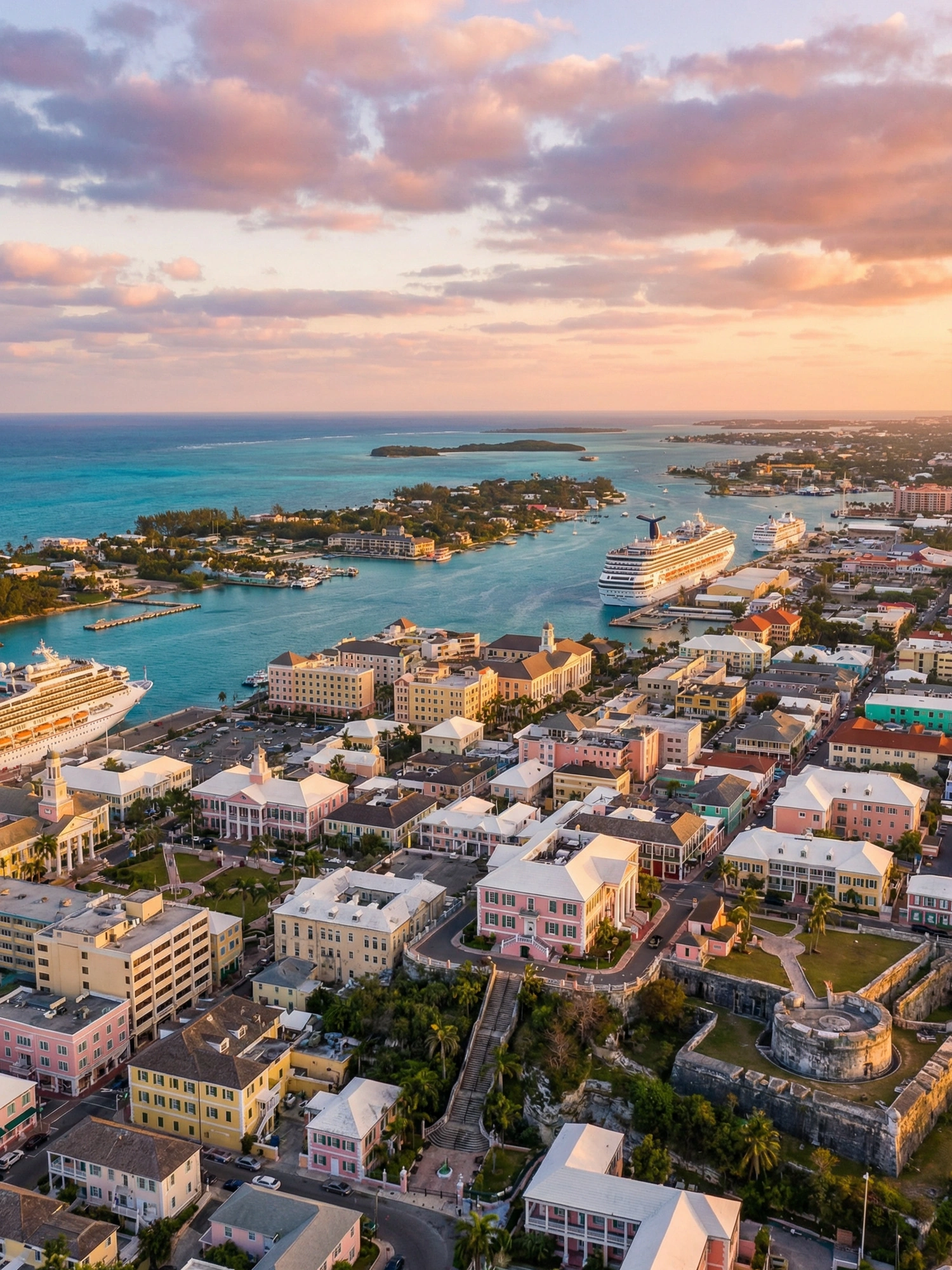 Image of Panoramic Cityscape View Of Nassau At Sunset