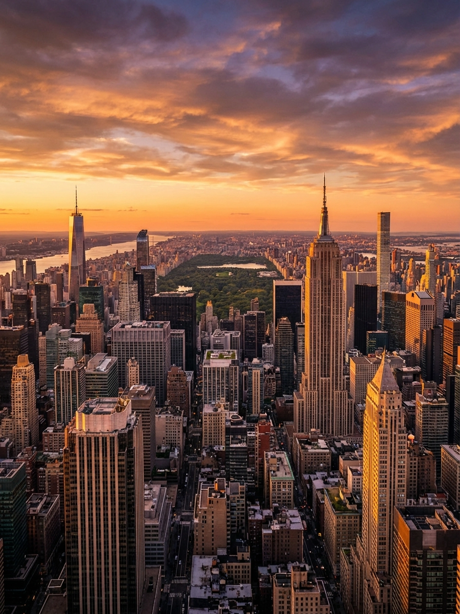 Image of Panoramic Cityscape View Of New York At Sunset 1