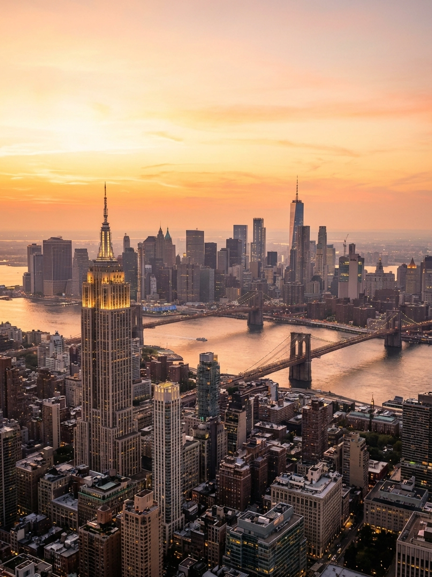 Image of Panoramic Cityscape View Of New York At Sunset
