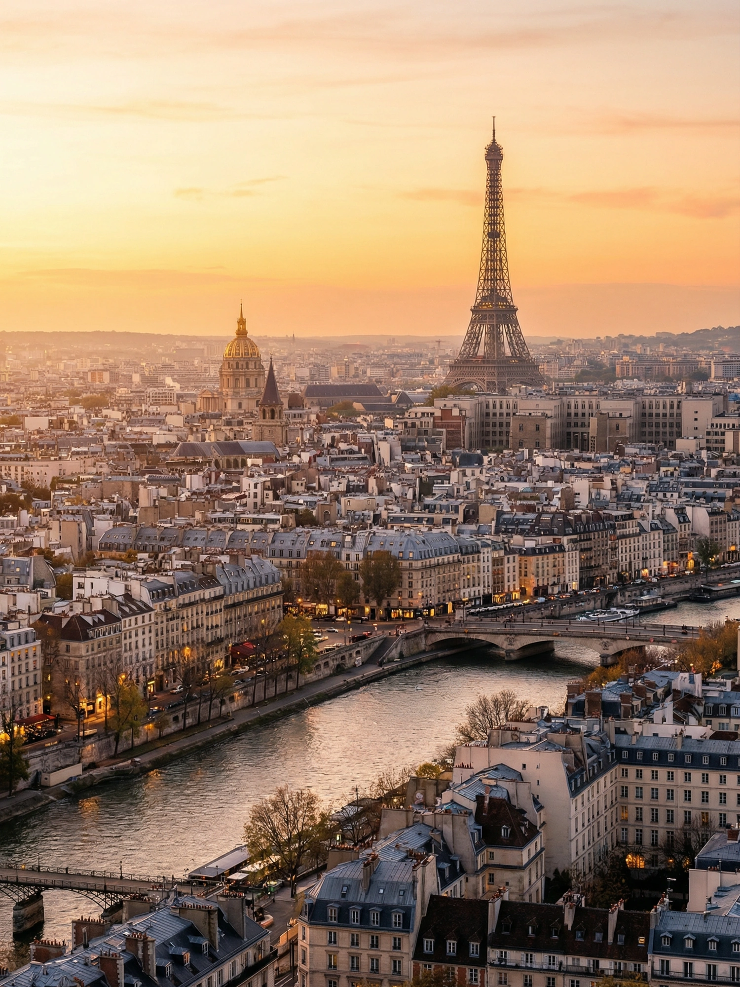 Image of Panoramic Cityscape View Of Paris At Sunset