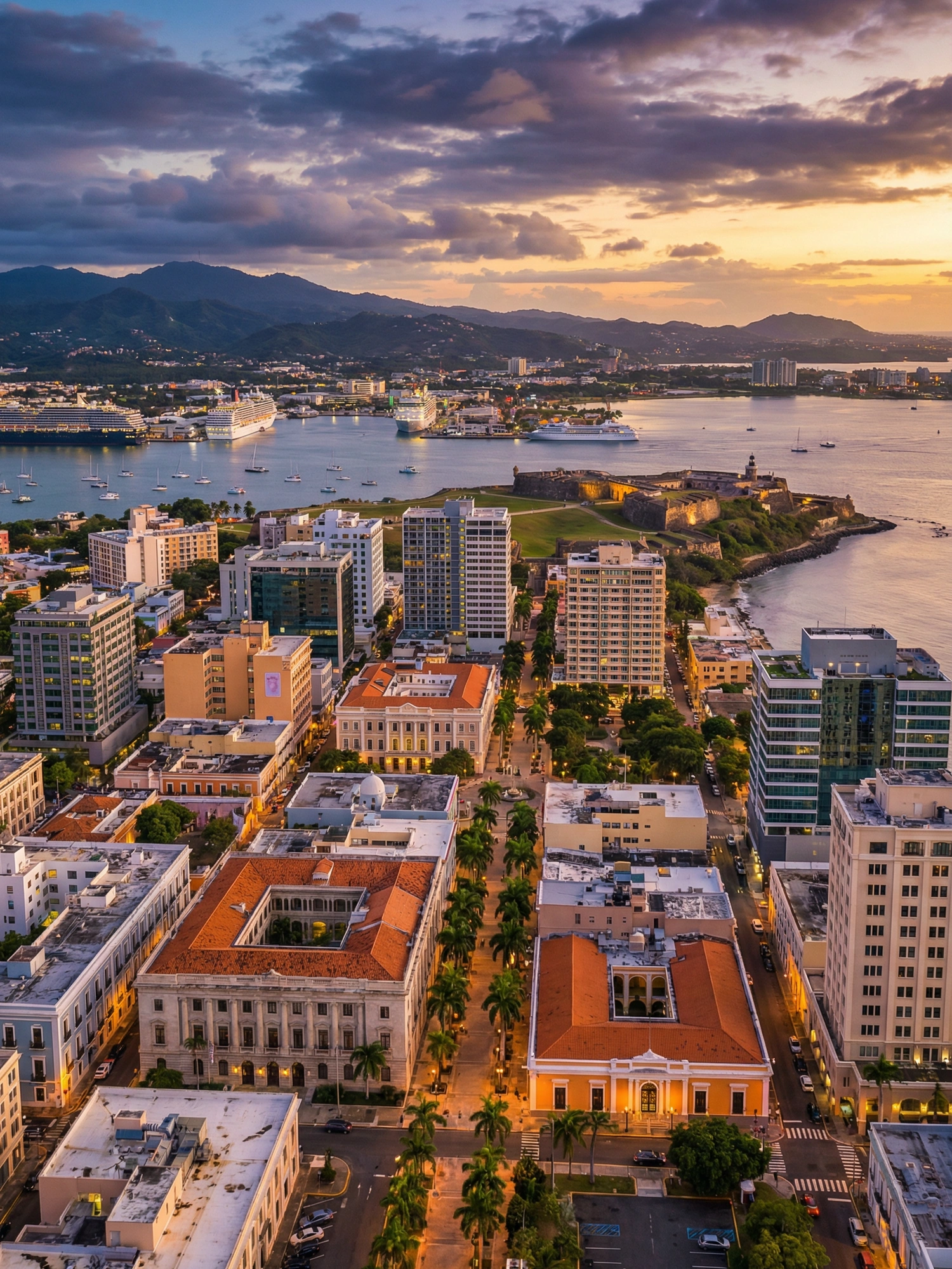 Image of Panoramic Cityscape View Of Puerto Rico At Sunset