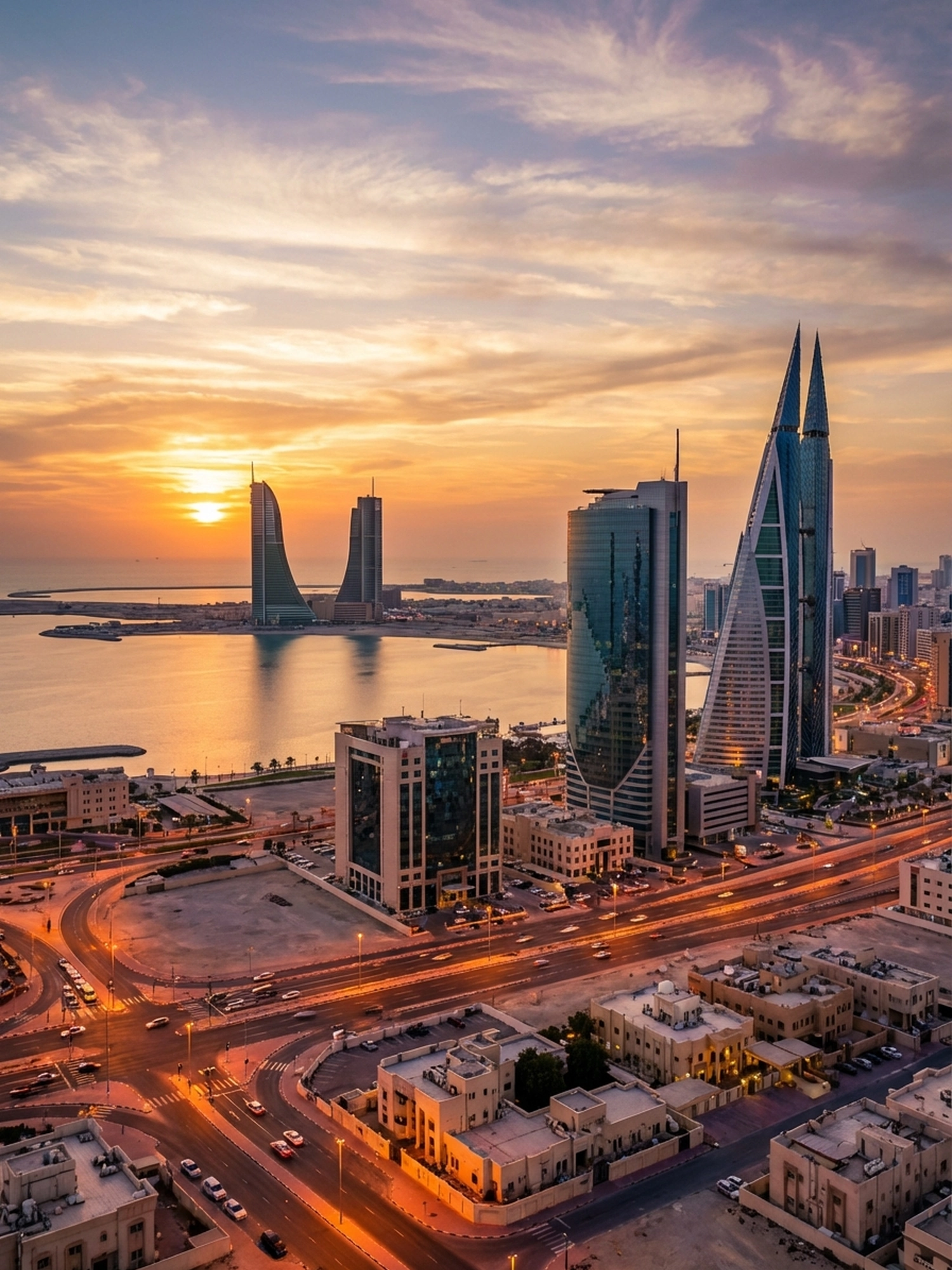 Image of Panoramic Cityscape View Of Bahrain At Sunset