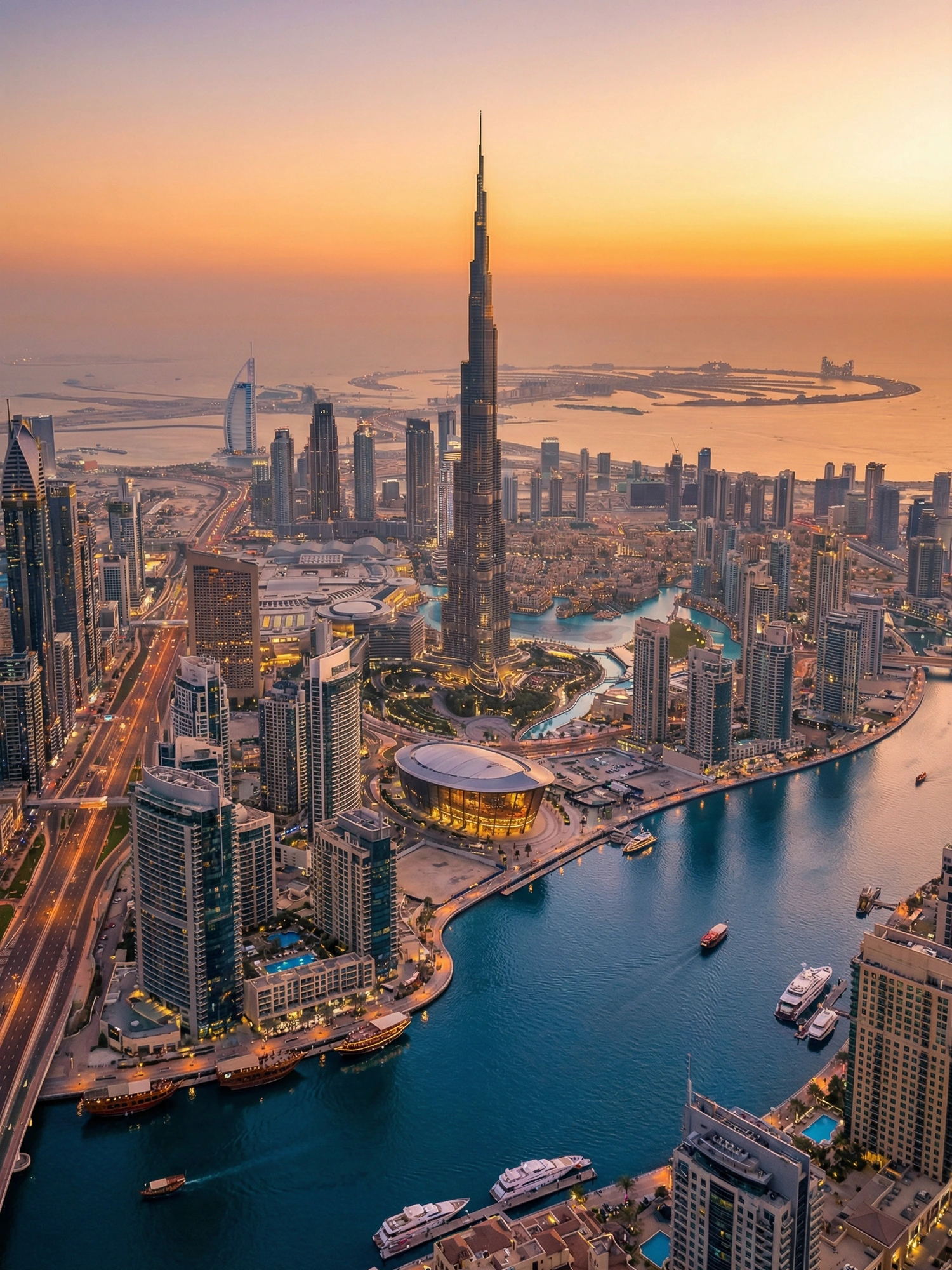 Image of Panoramic Cityscape View Of Dubai At Sunset