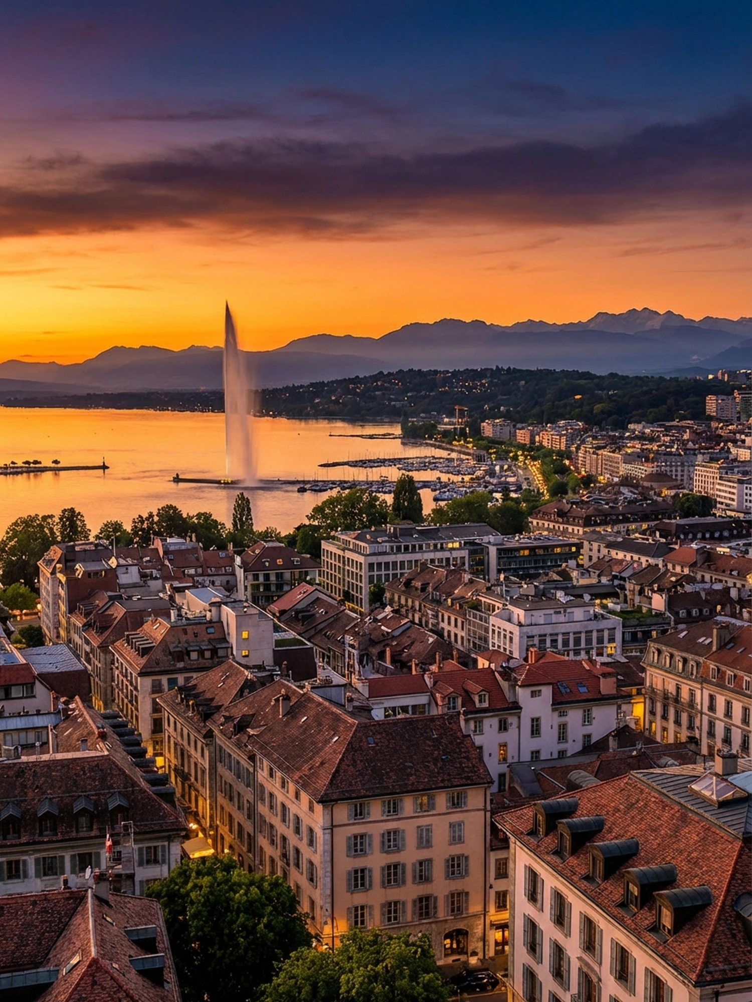 Image of Panoramic Cityscape View Of Geneva At Sunset