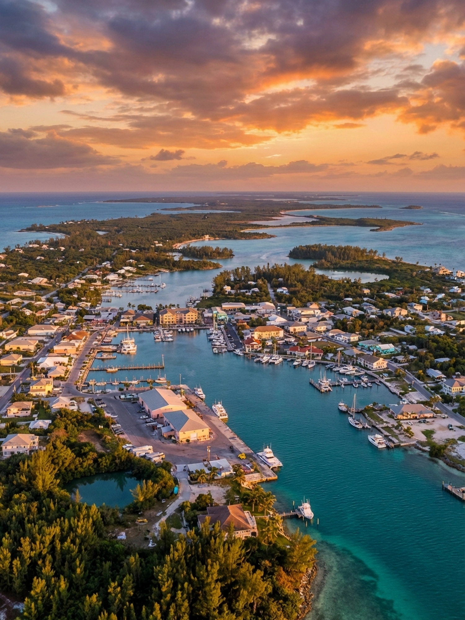 Image of Panoramic Cityscape View Of Great Abaco At Sunset
