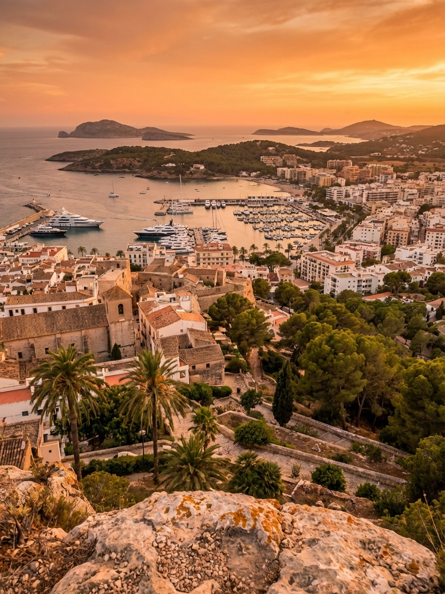 Image of Panoramic Cityscape View Of Ibiza At Sunset
