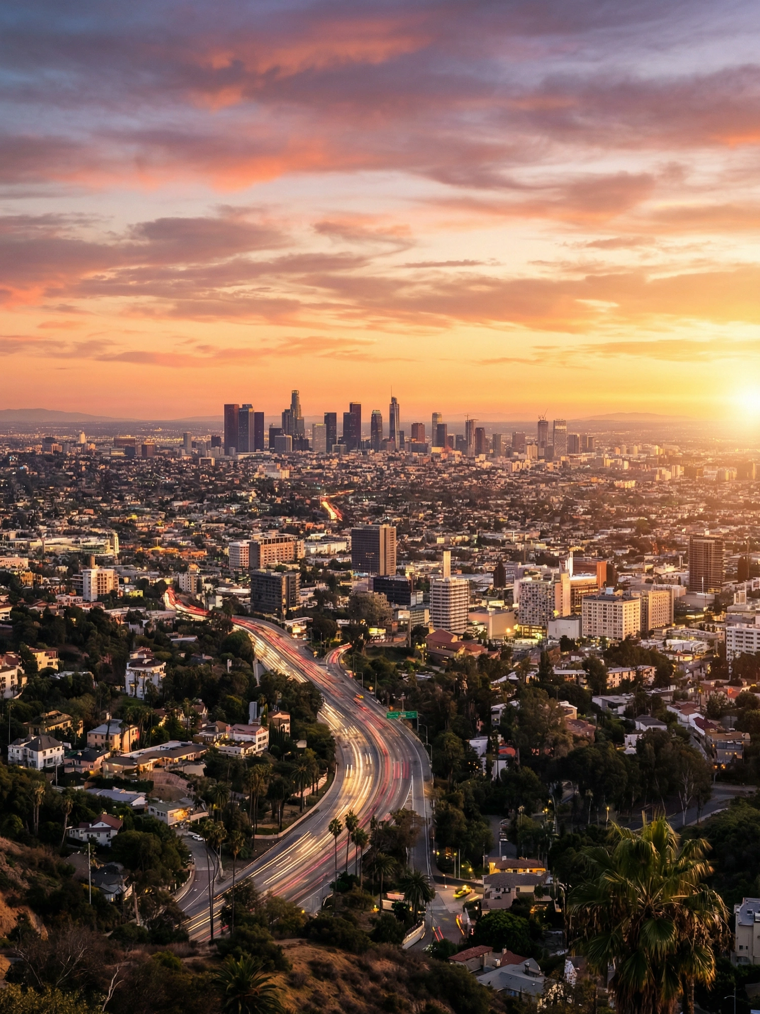 Image of Panoramic Cityscape View Of Los Angeles At Sunset 1