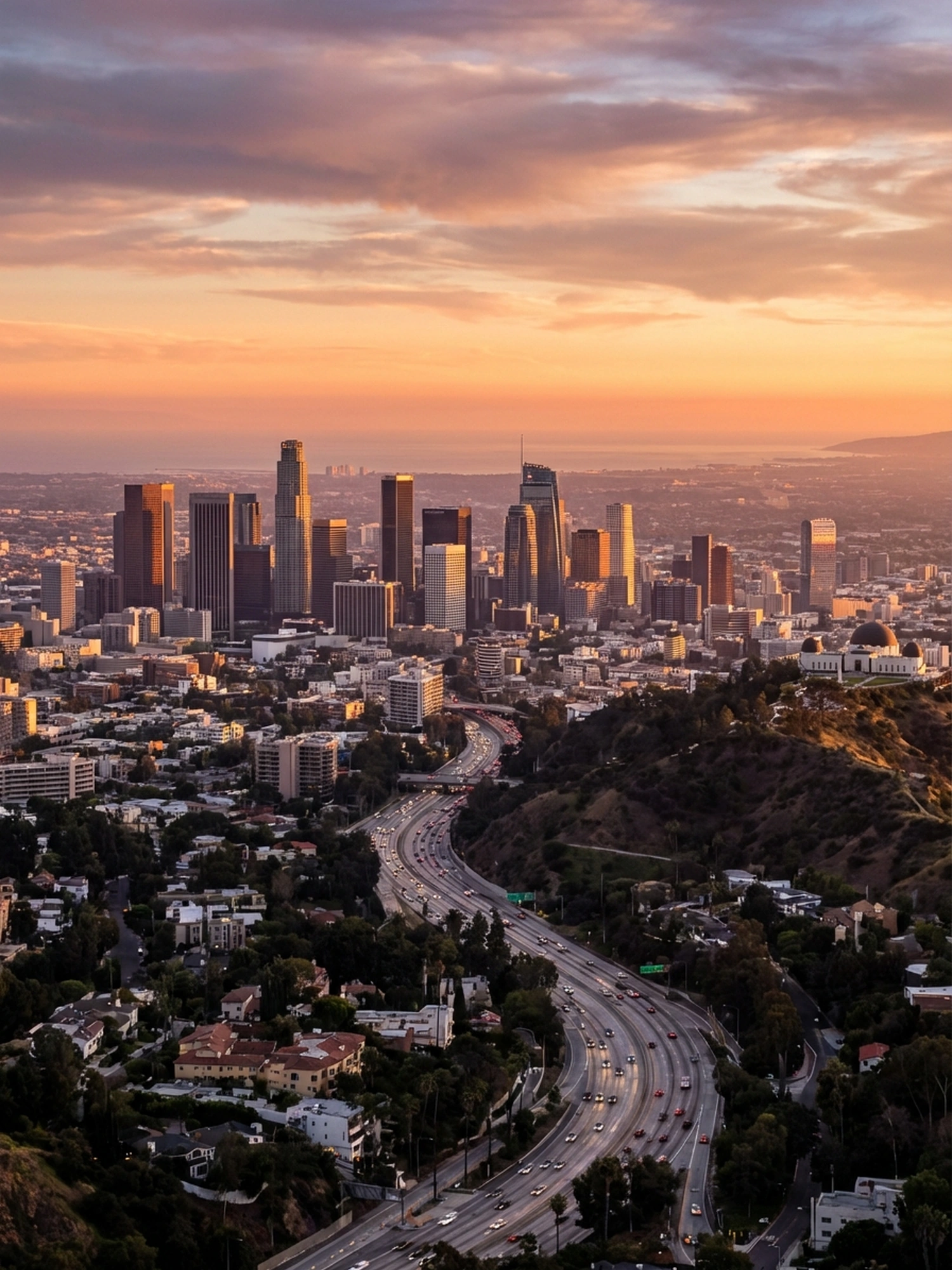 Image of Panoramic Cityscape View Of Los Angeles At Sunset 2