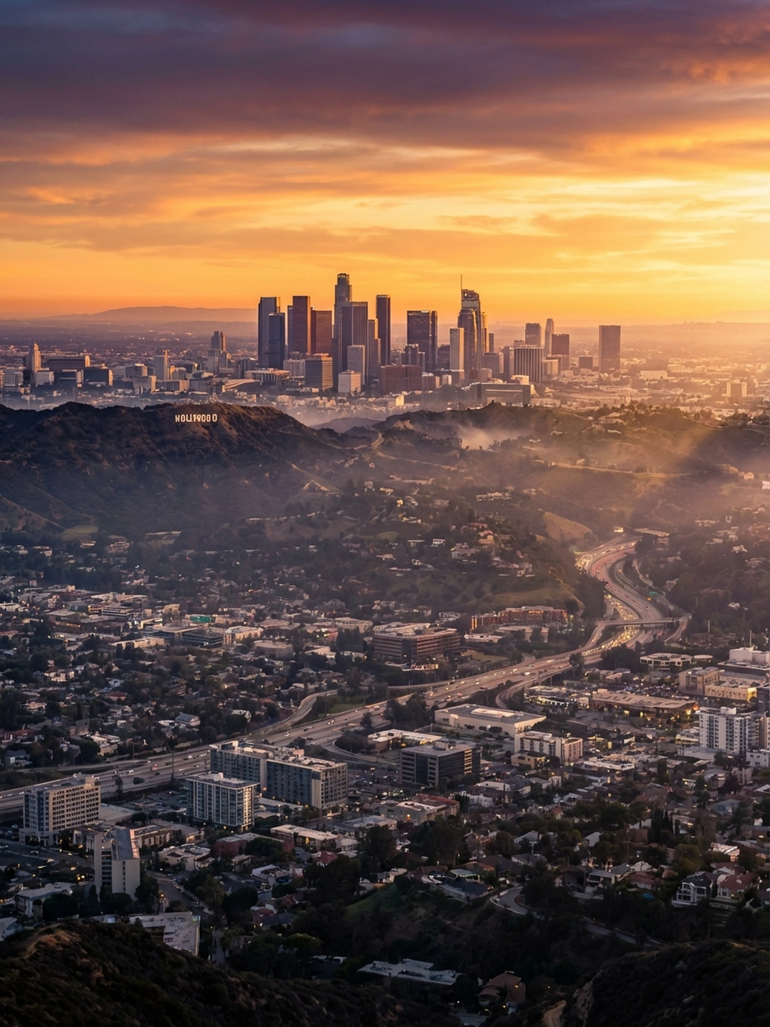 Image of Panoramic Cityscape View Of Los Angeles At Sunset 3