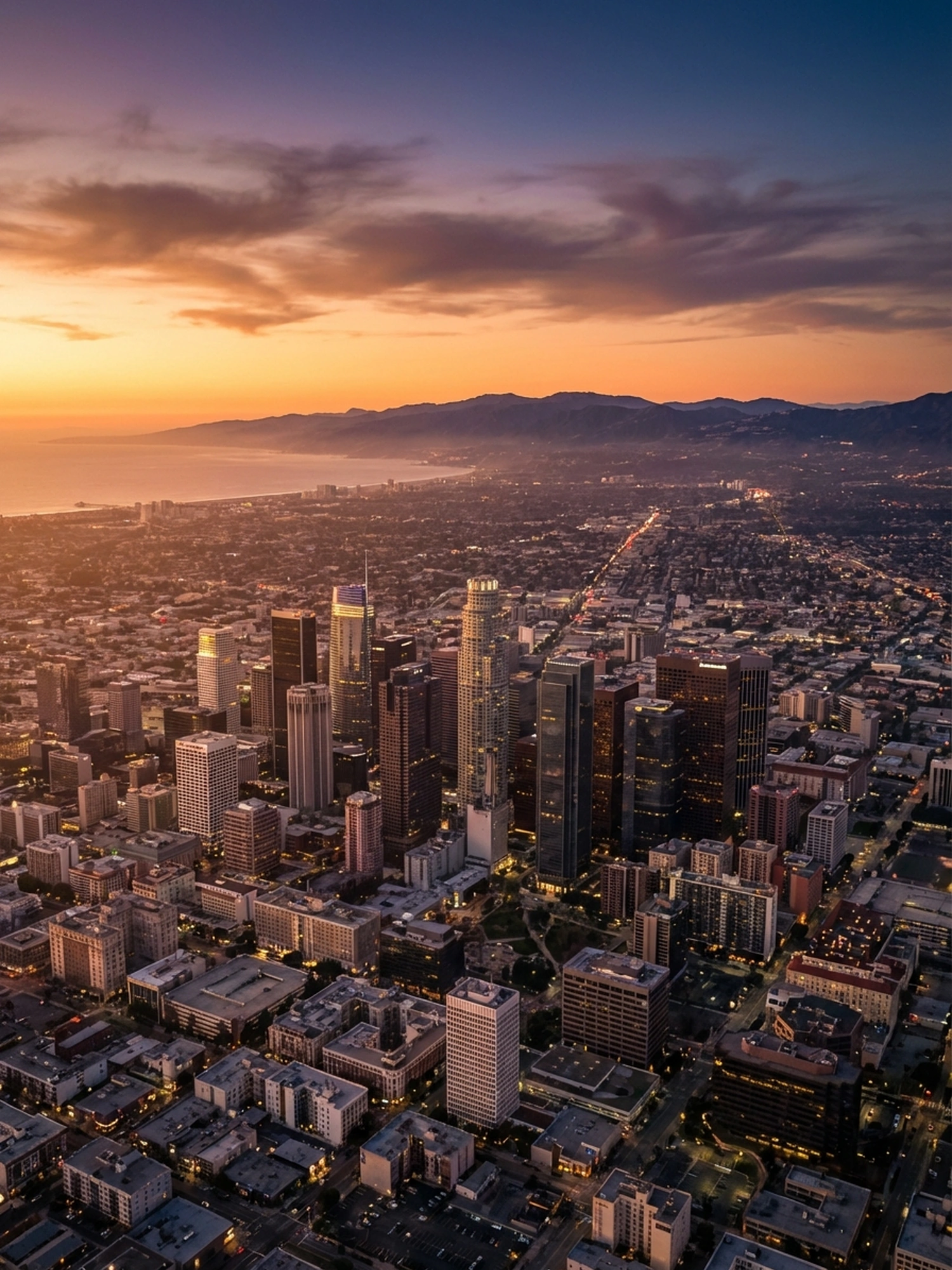 Image of Panoramic Cityscape View Of Los Angeles At Sunset