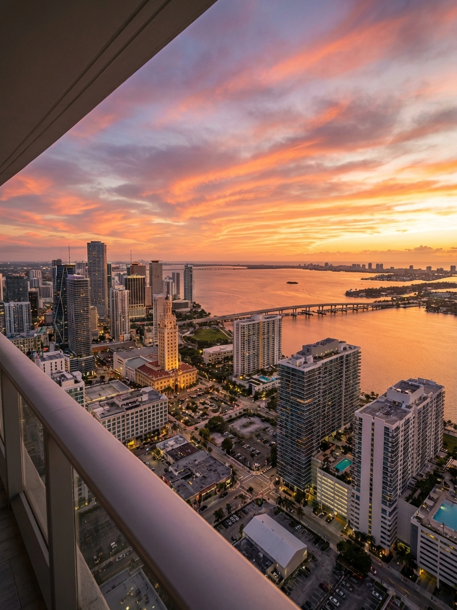 Image of Panoramic Cityscape View Of Miami At Sunset