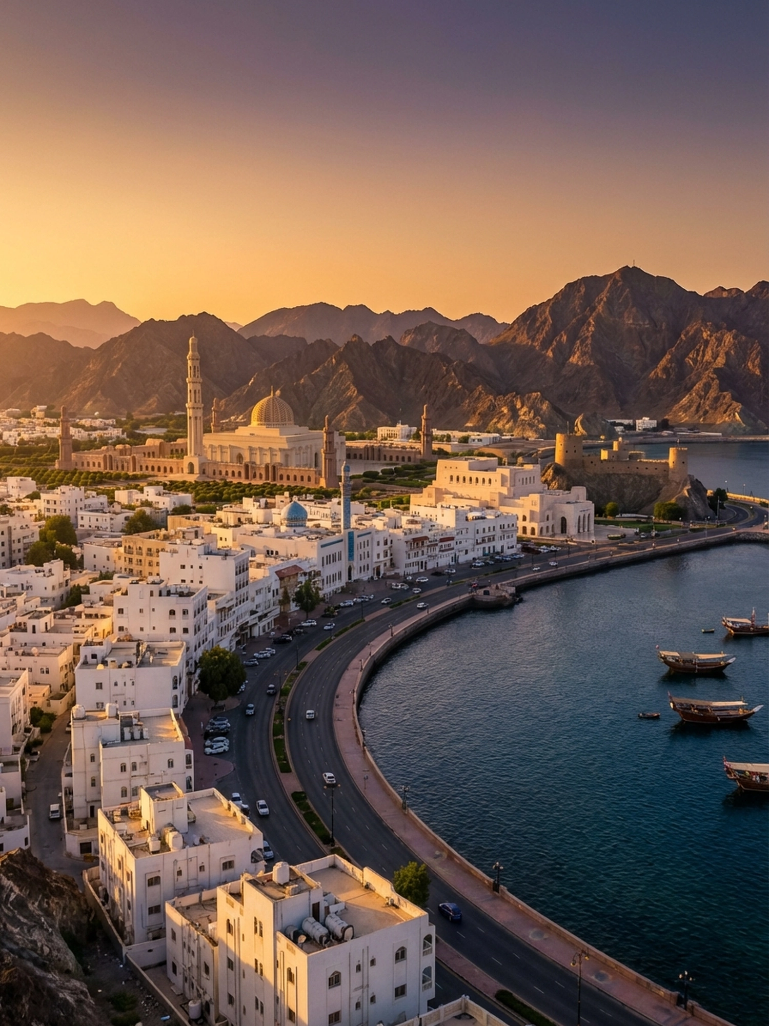 Image of Panoramic Cityscape View Of Muscat At Sunset