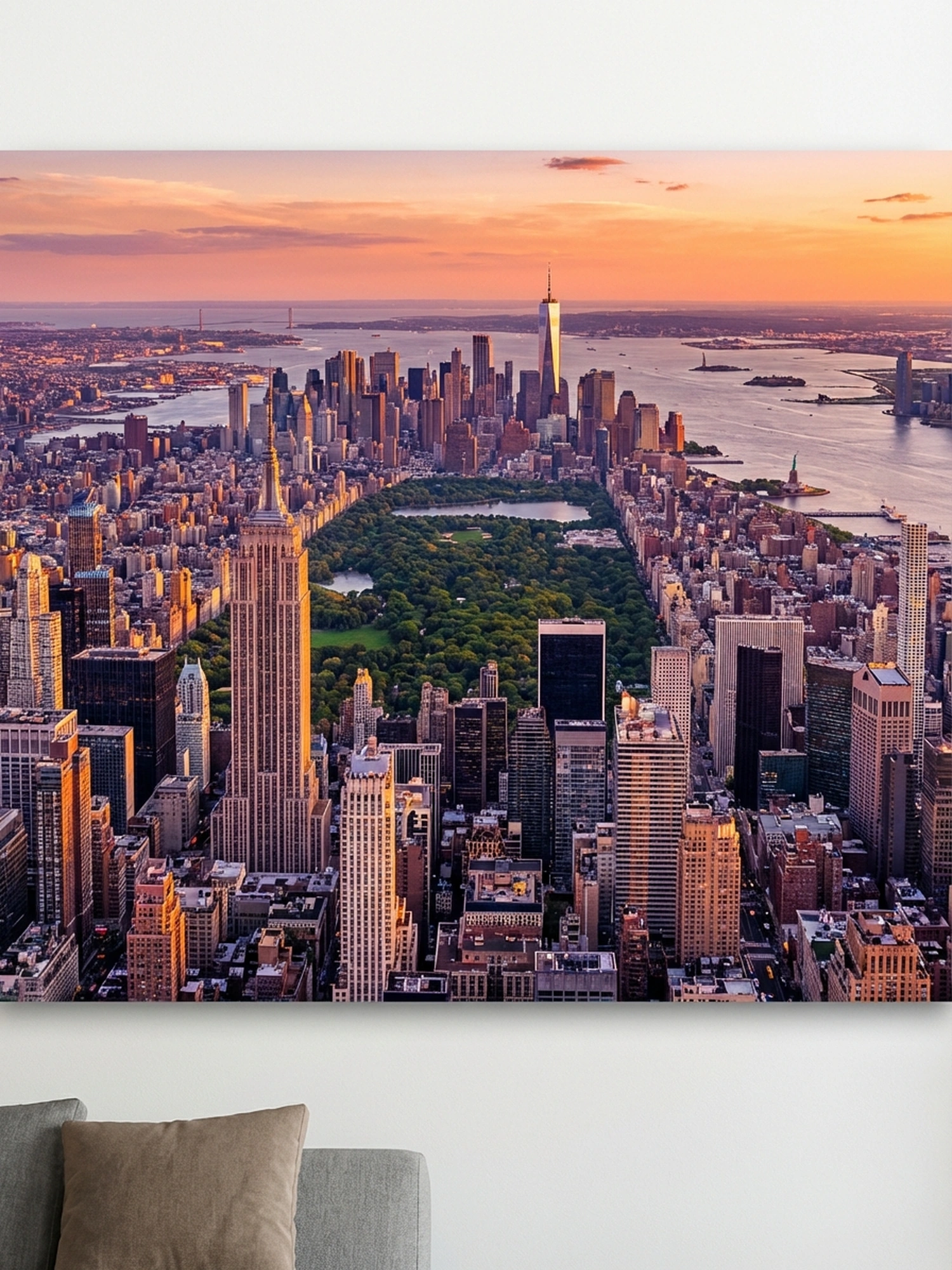 Image of Panoramic Cityscape View Of New York At Sunset