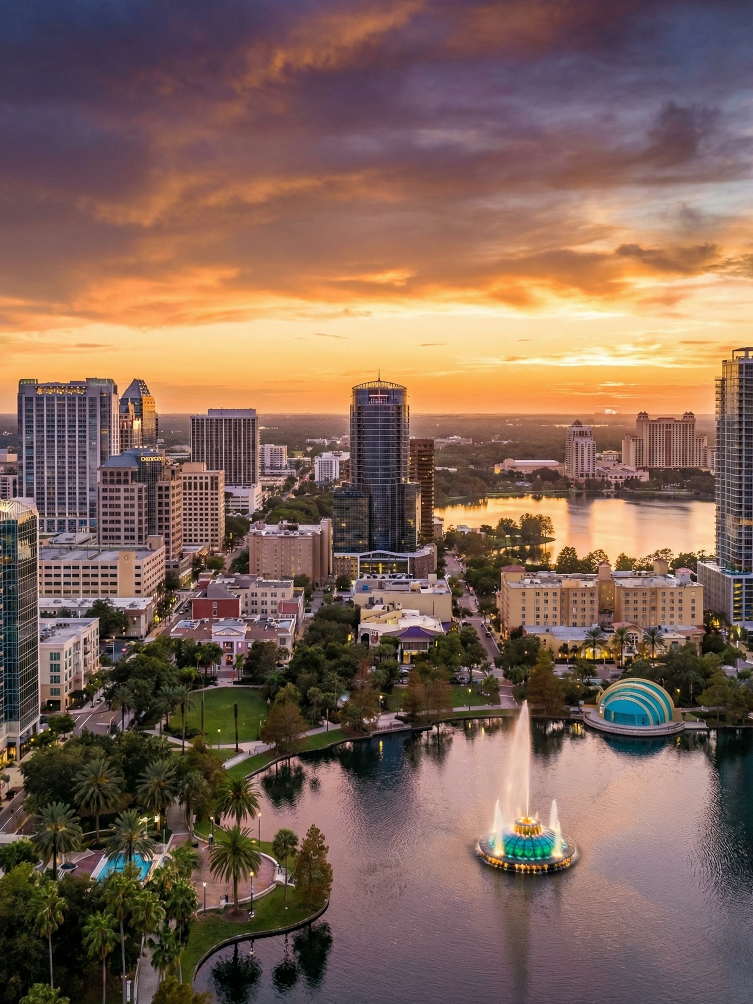 Image of Panoramic Cityscape View Of Orlando At Sunset