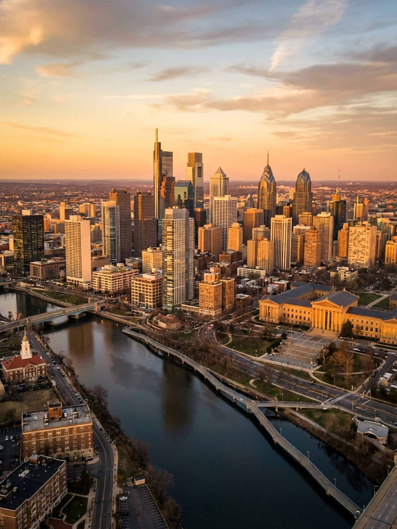 Image of Panoramic Cityscape View Of Philadelphia At Sunset