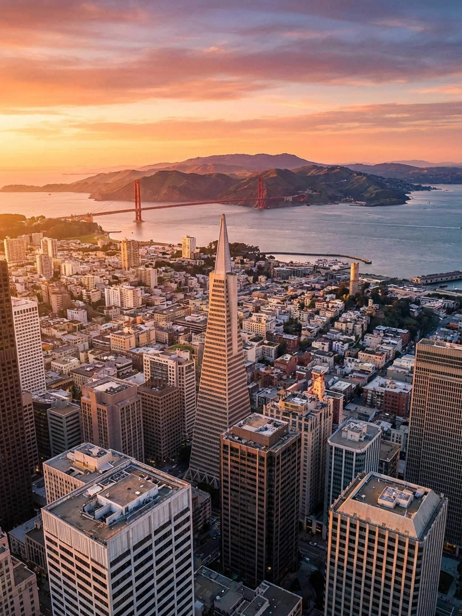 Image of Panoramic Cityscape View Of San Francisco At Sunset