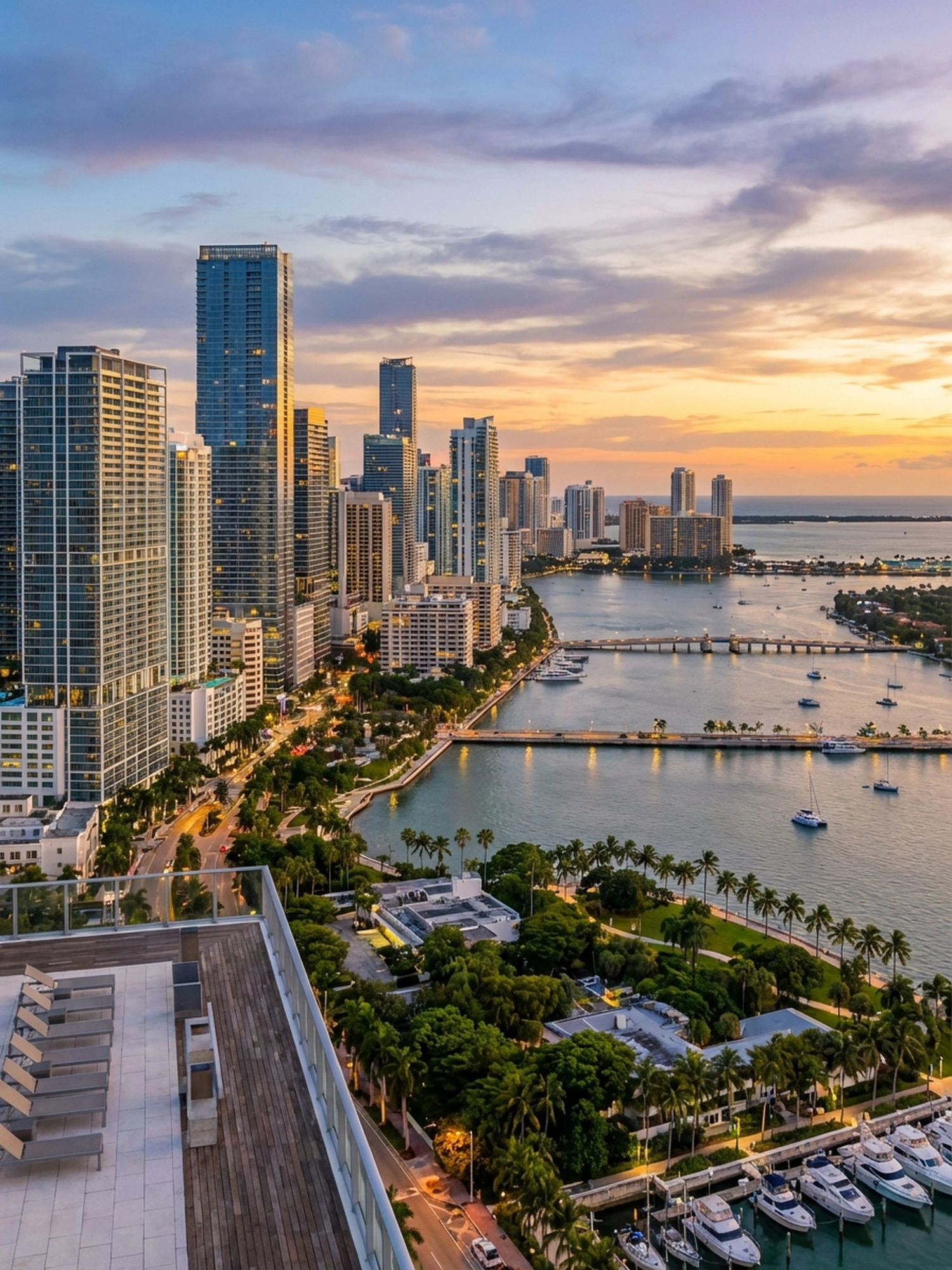 Image of Panoramic Cityscape View Of South Florida At Sunset