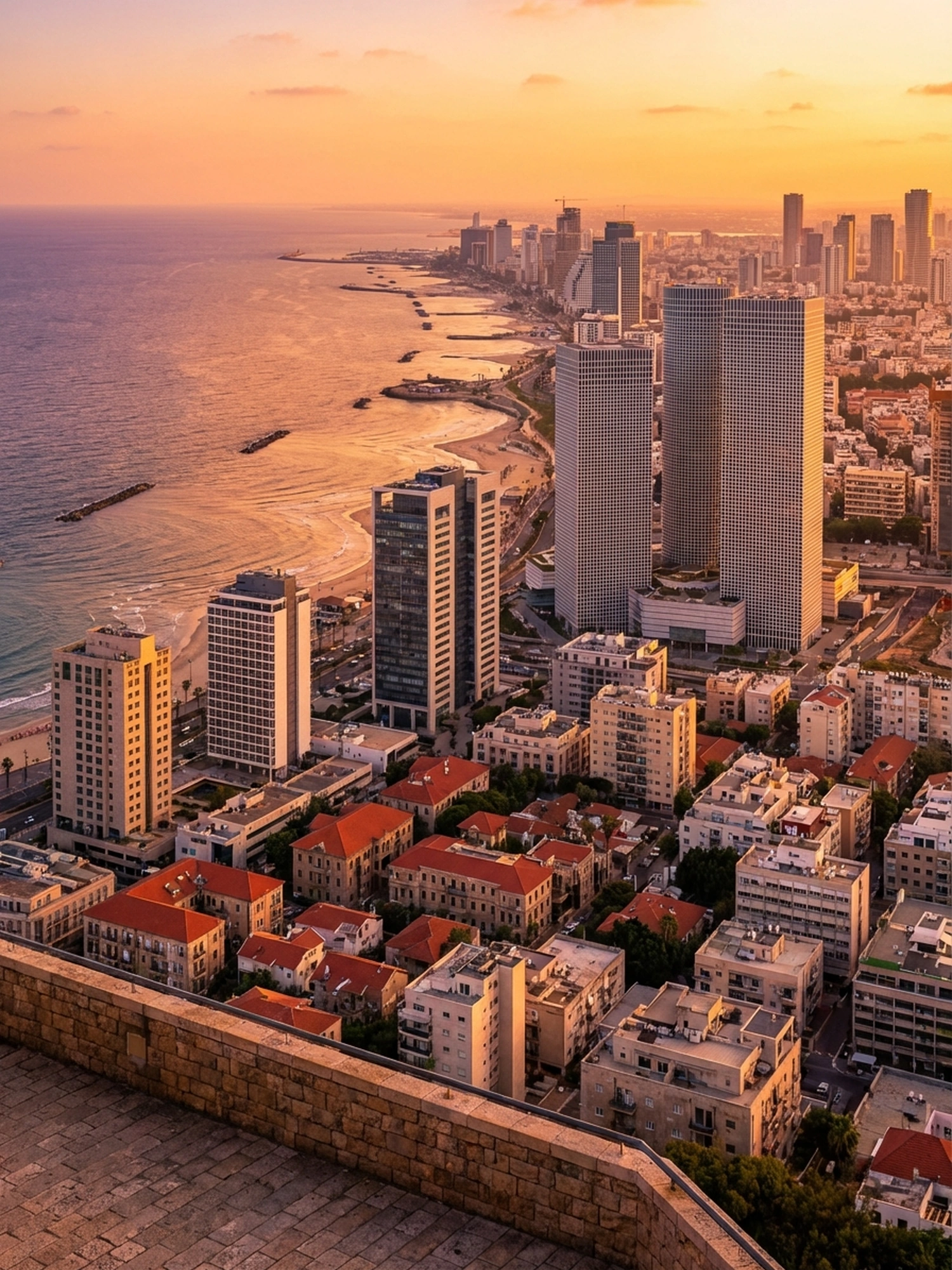 Image of Panoramic Cityscape View Of Tel Aviv At Sunset