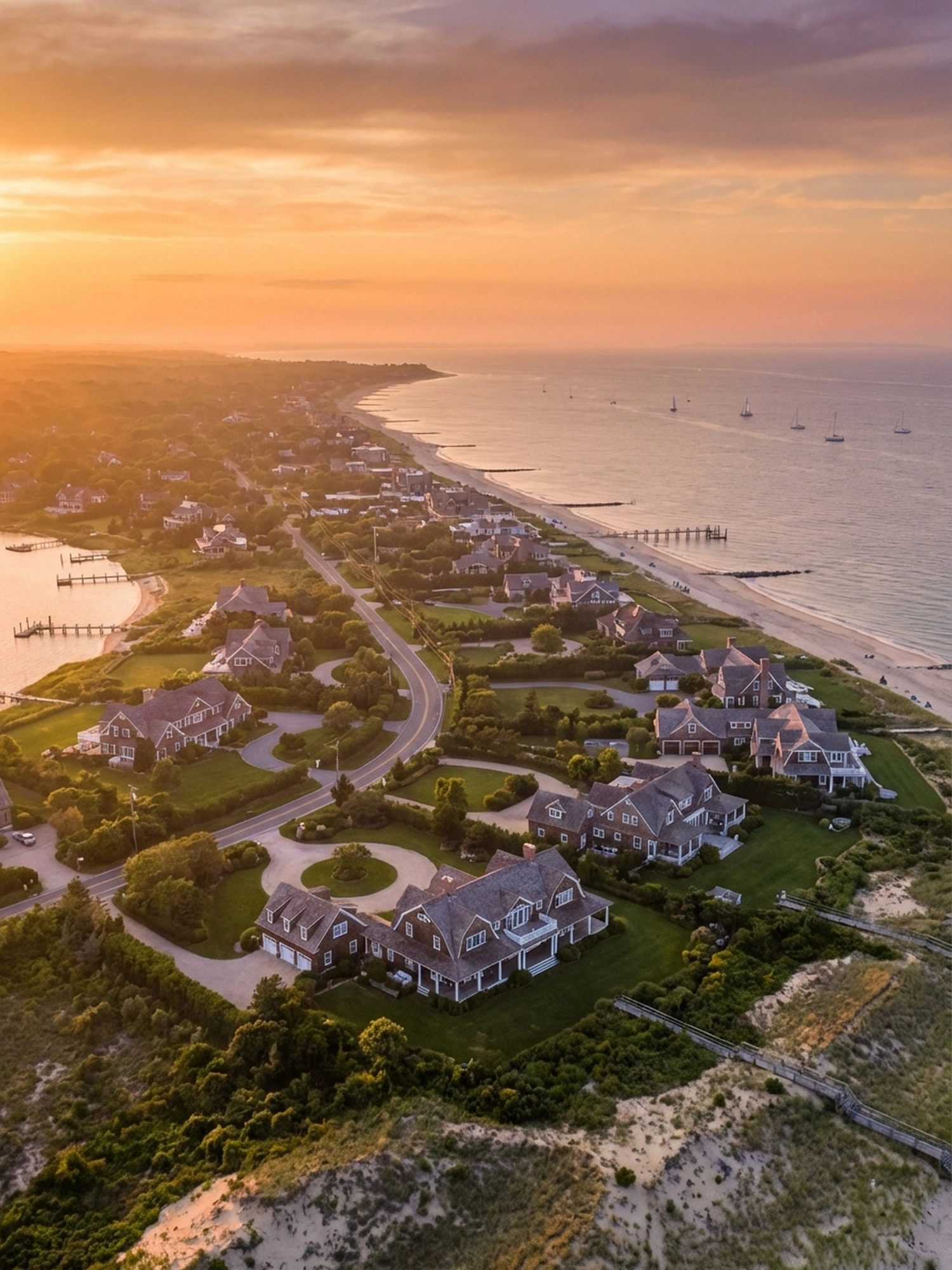 Image of Panoramic Cityscape View Of The Hamptons At Sunset