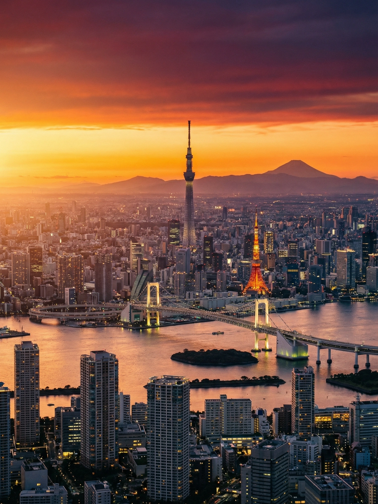 Image of Panoramic Cityscape View Of Tokyo At Sunset