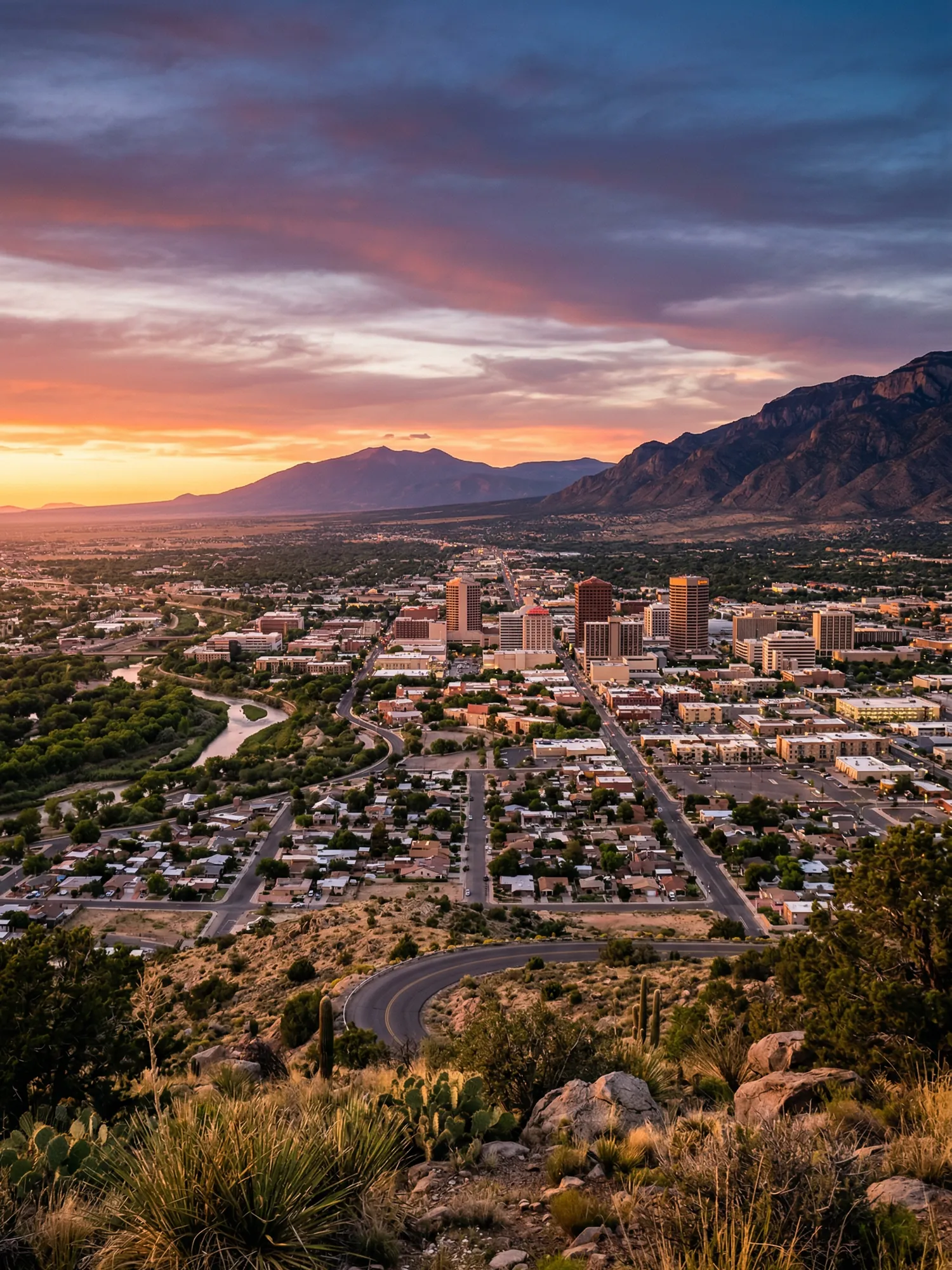Image of Panoramic Cityscape View Of Albuquerque At Sunset