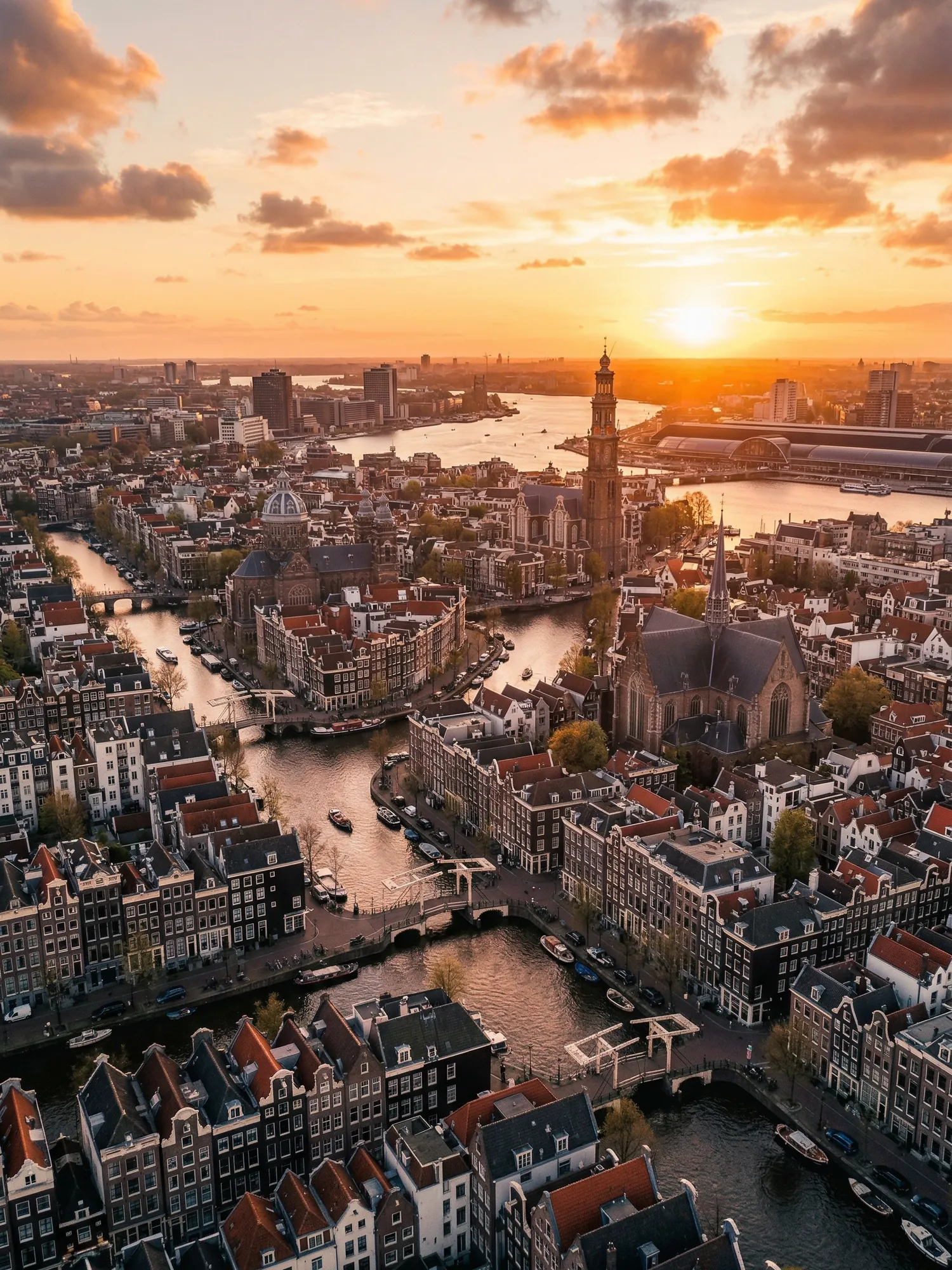 Image of Panoramic Cityscape View Of Amsterdam At Sunset