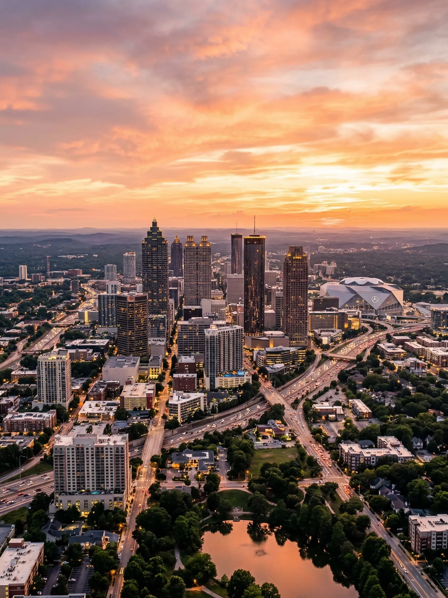 Image of Panoramic Cityscape View Of Atlanta At Sunset