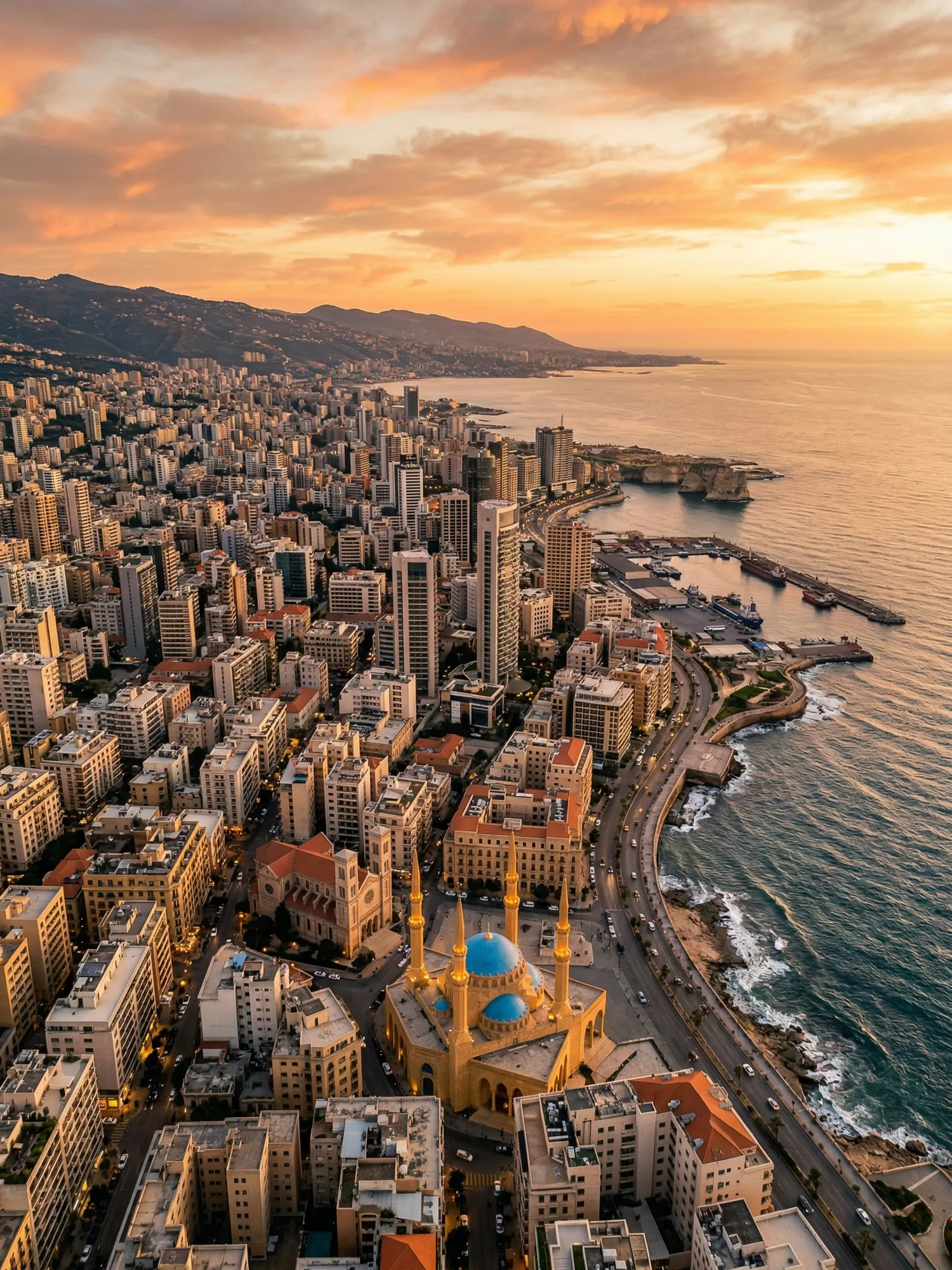 Image of Panoramic Cityscape View Of Beirut At Sunset