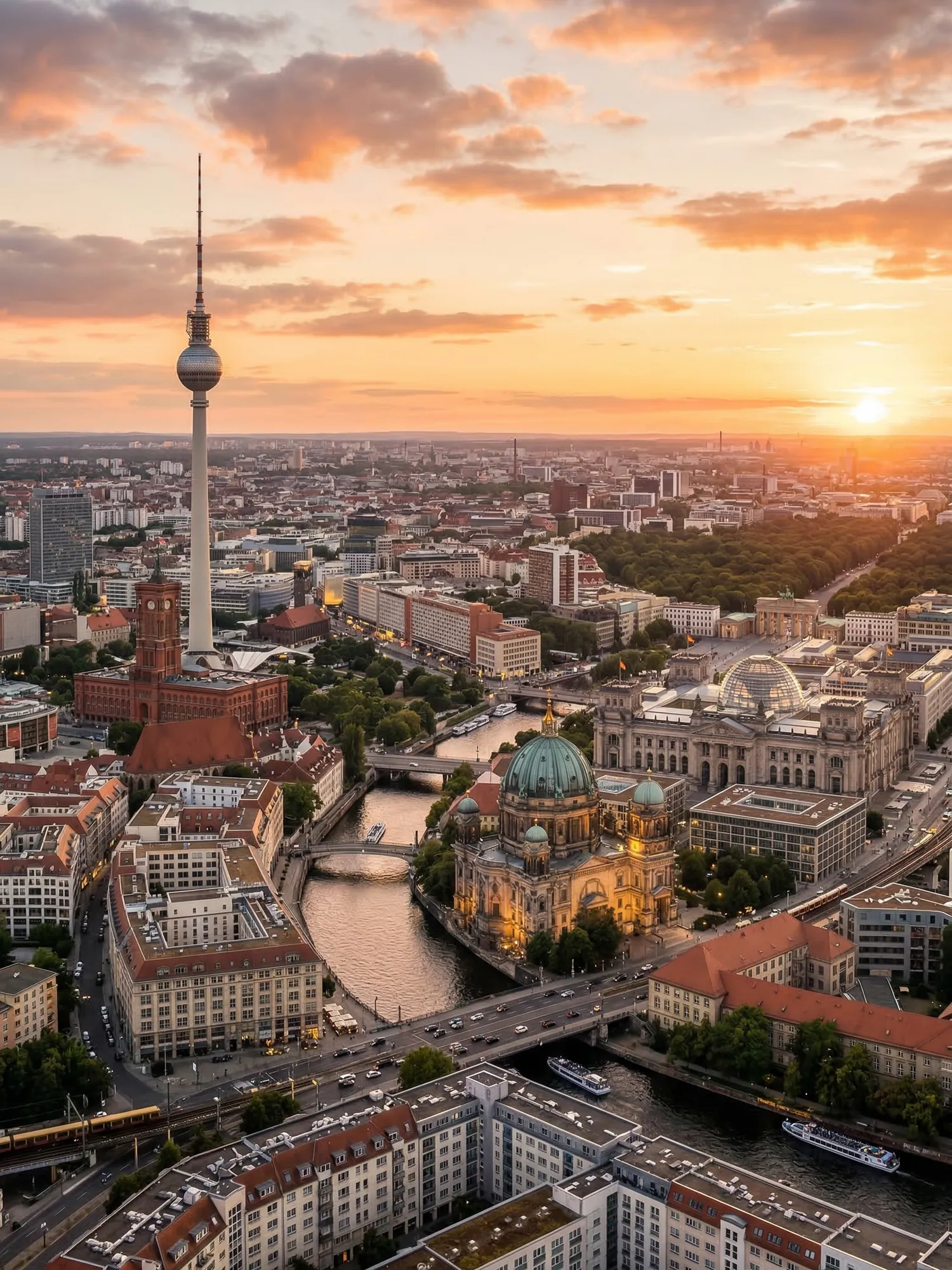 Image of Panoramic Cityscape View Of Berlin At Sunset