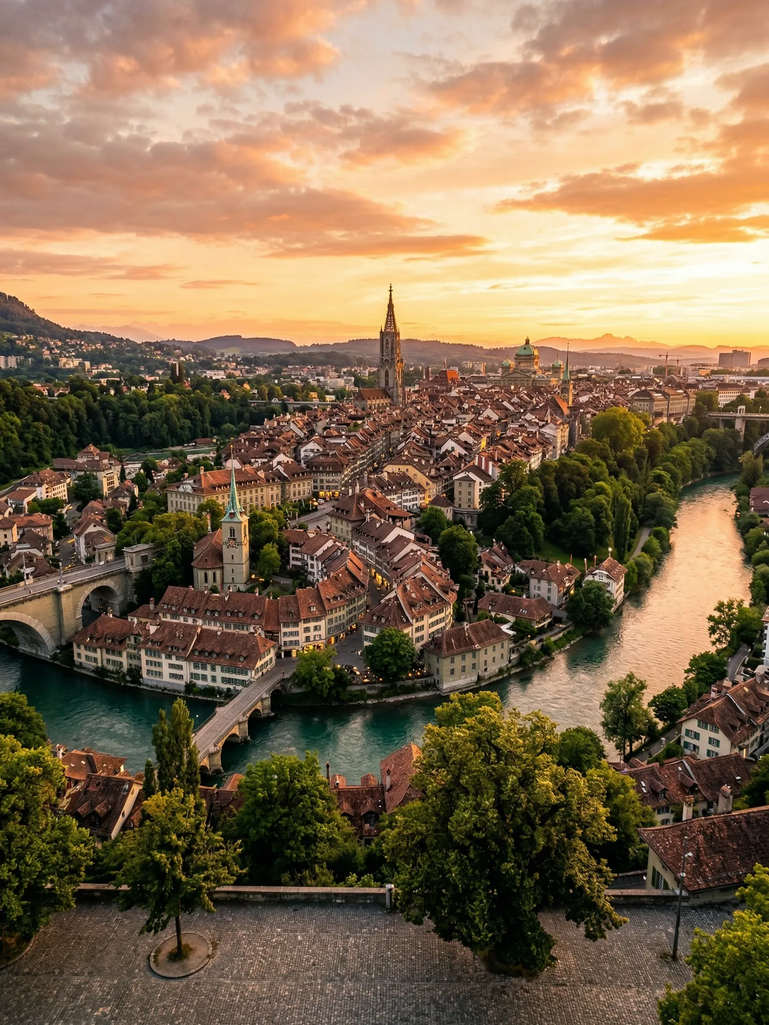 Image of Panoramic Cityscape View Of Bern At Sunset