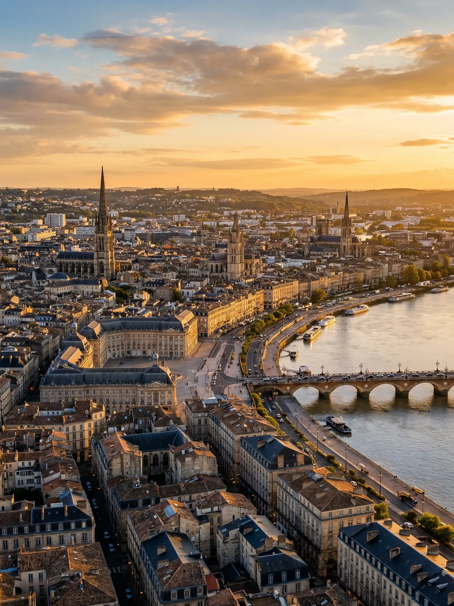 Image of Panoramic Cityscape View Of Bordeaux At Sunset