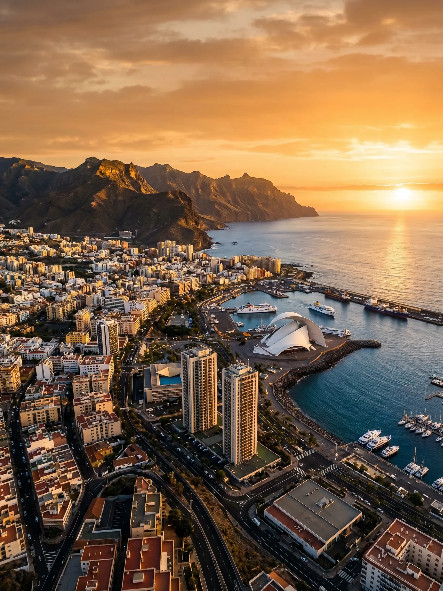 Image of Panoramic Cityscape View Of Canary Islands At Sunset