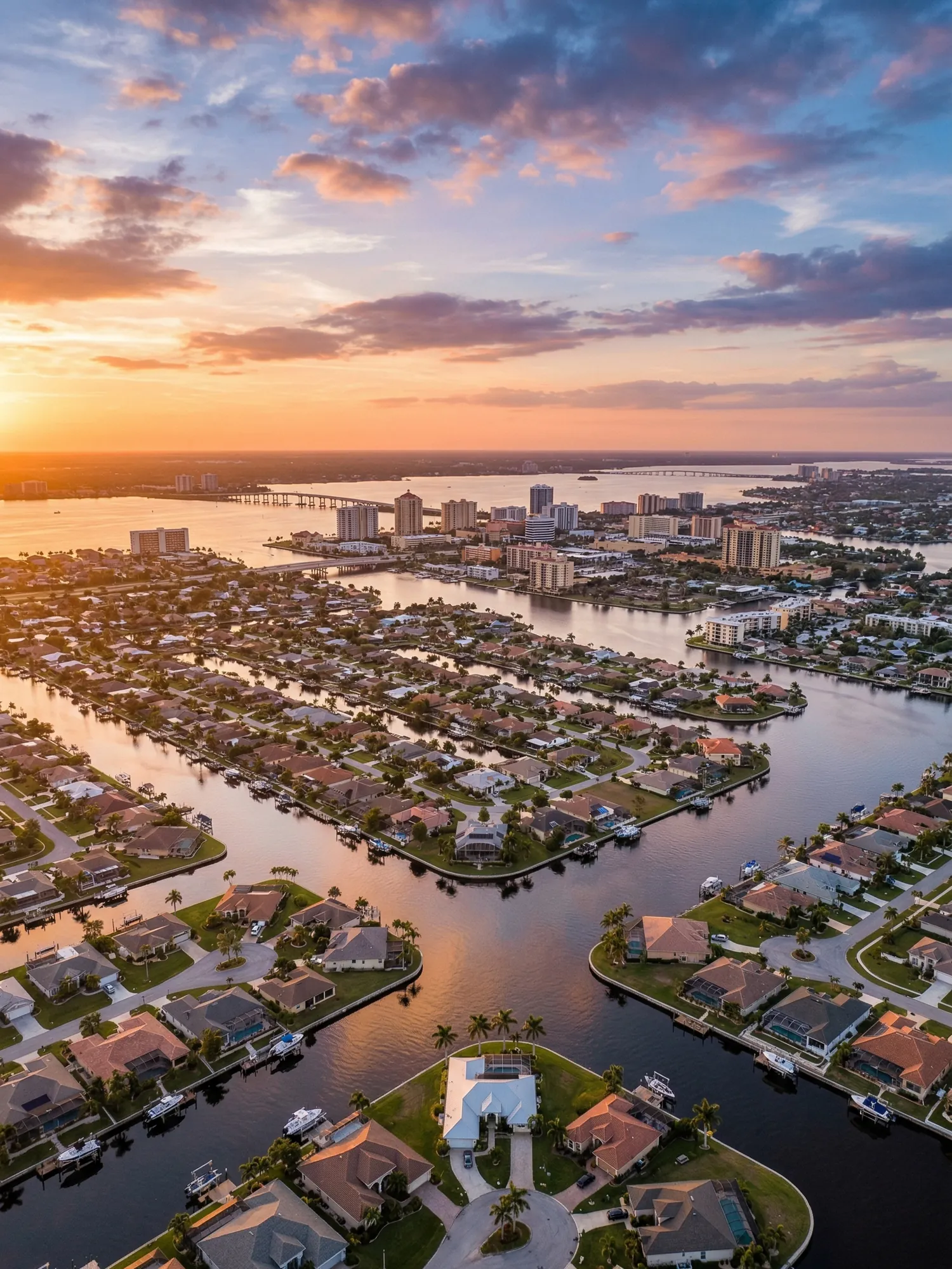 Image of Panoramic Cityscape View Of Cape Coral At Sunset