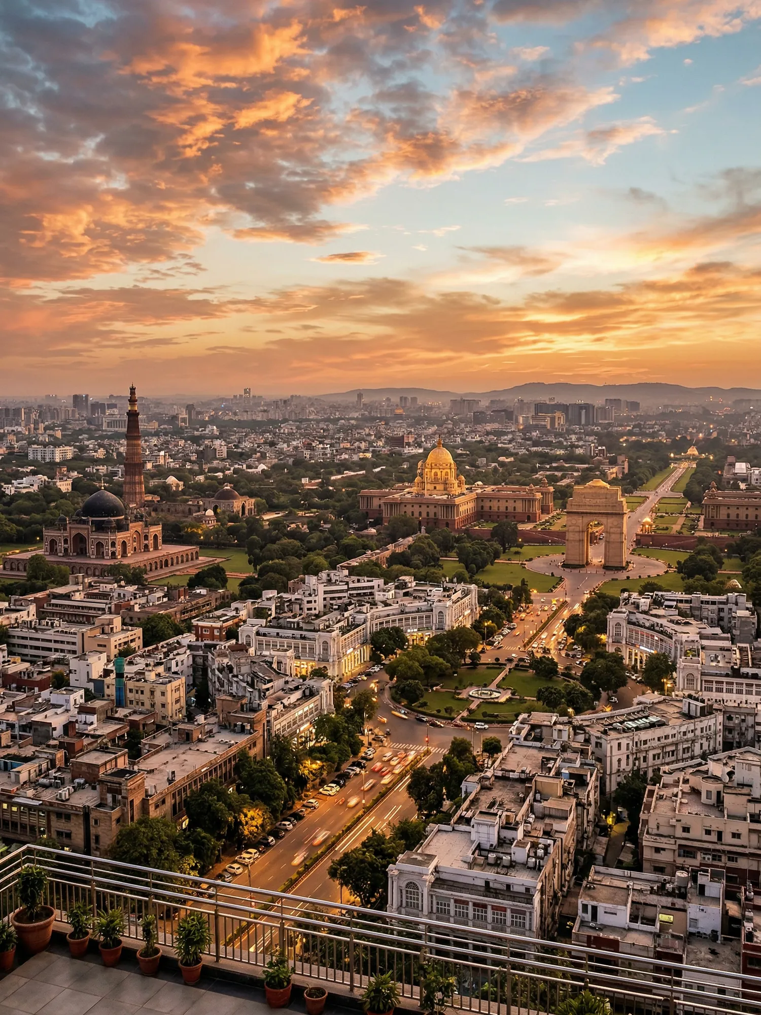 Image of Panoramic Cityscape View Of Delhi At Sunset