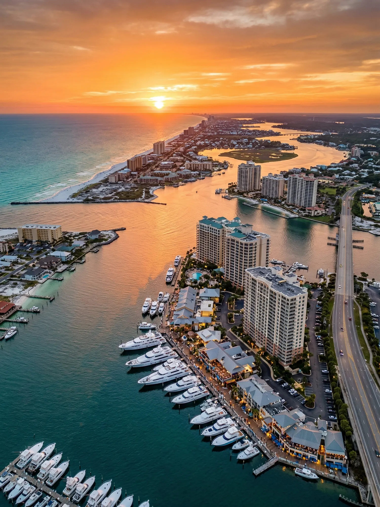 Image of Panoramic Cityscape View Of Destin At Sunset