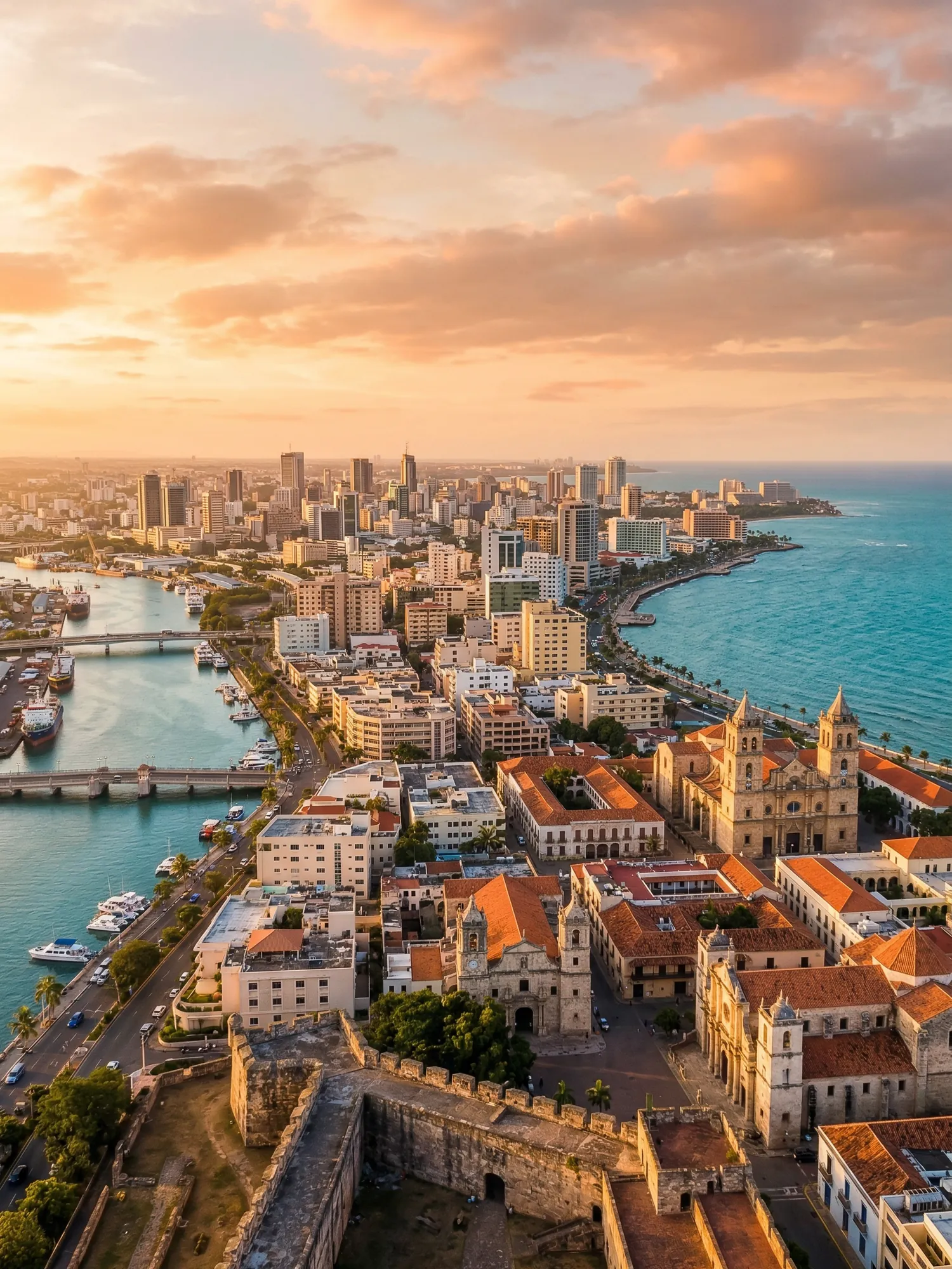 Image of Panoramic Cityscape View Of Dominican Republic At Sunset