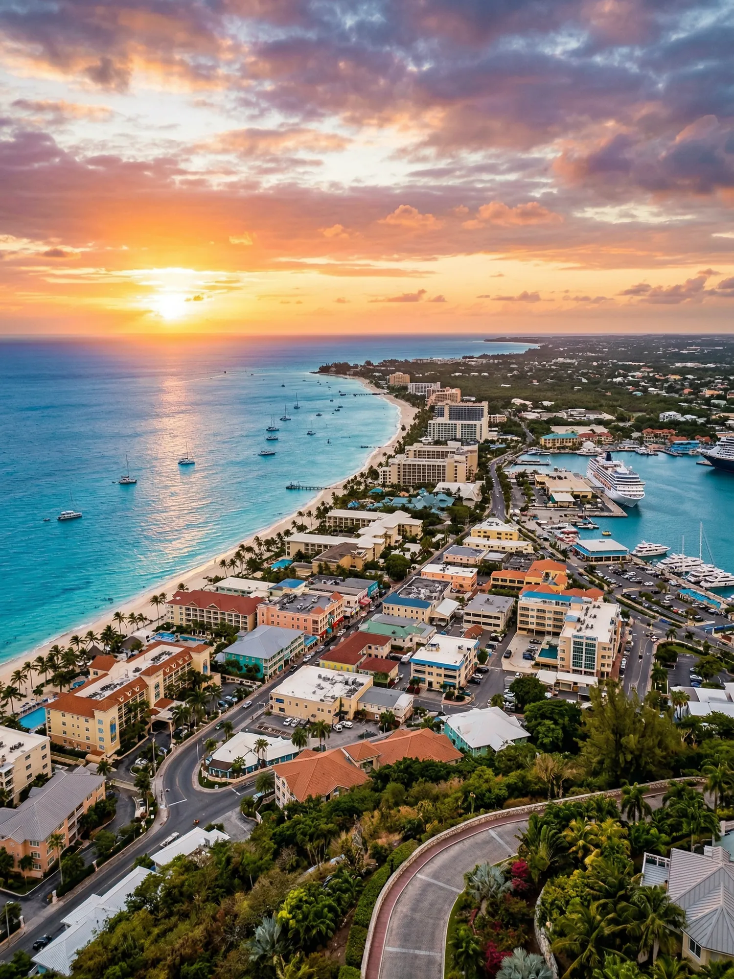Image of Panoramic Cityscape View Of Grand Cayman At Sunset 1