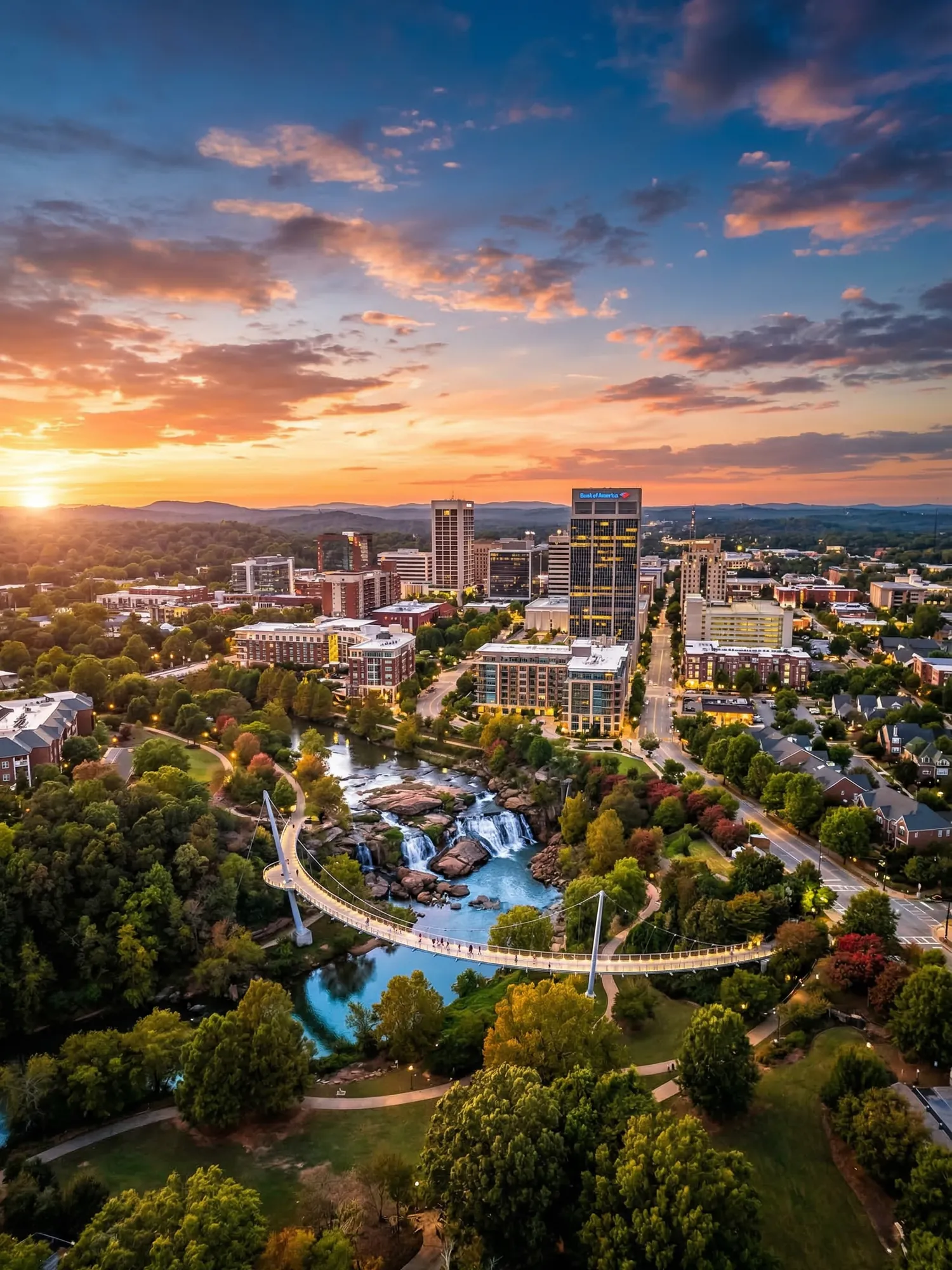Image of Panoramic Cityscape View Of Greenville At Sunset