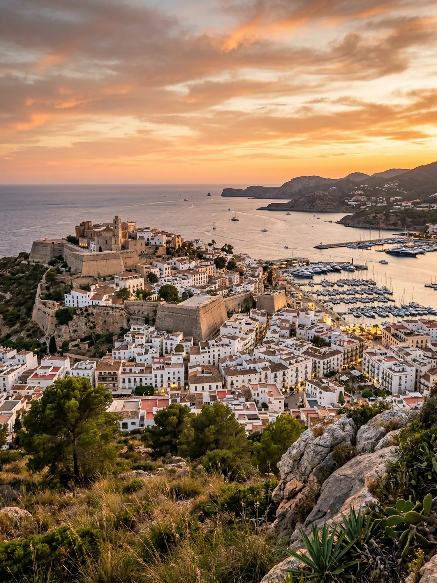 Image of Panoramic Cityscape View Of Ibiza At Sunset