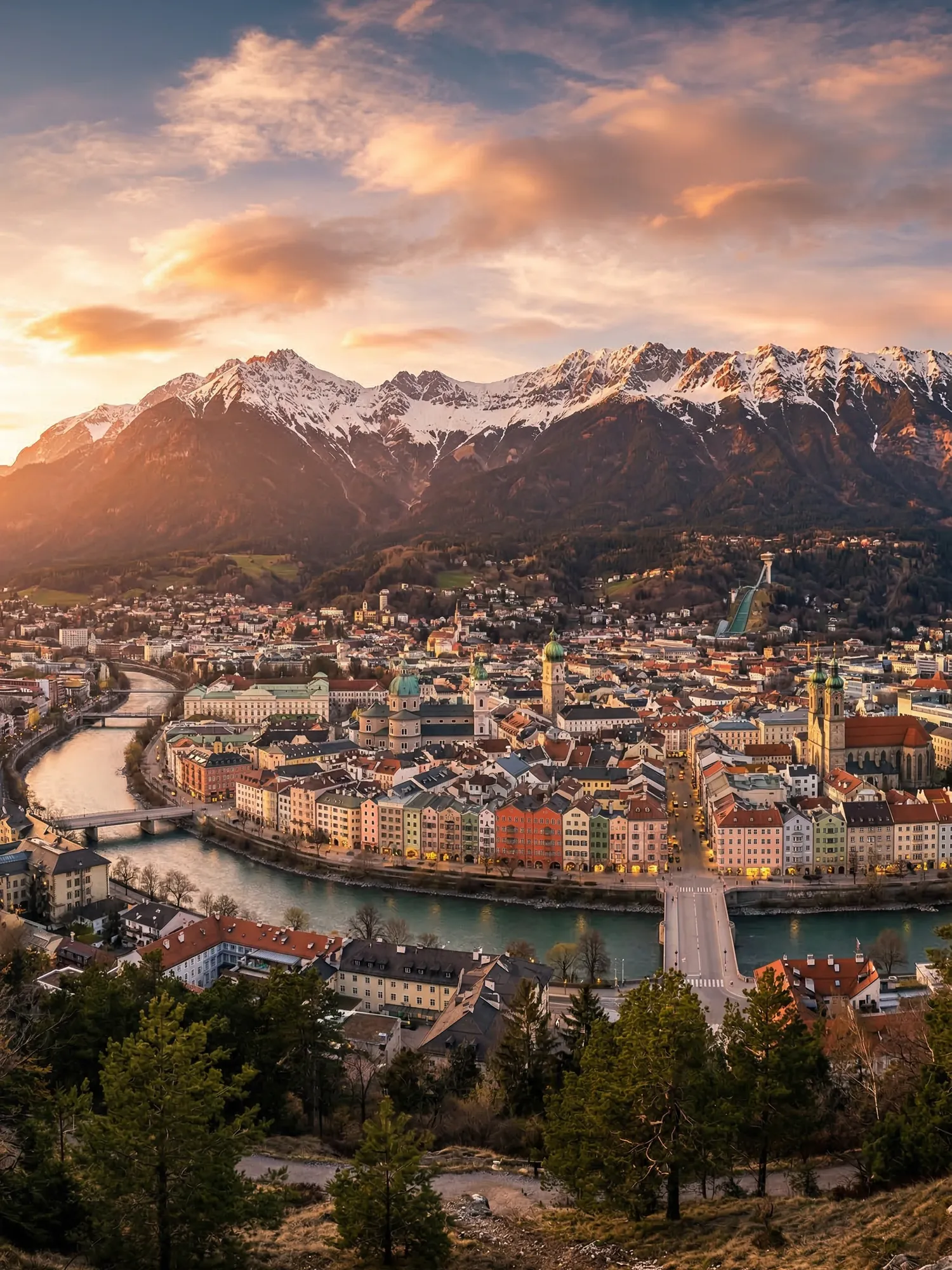 Image of Panoramic Cityscape View Of Innsbruck At Sunset