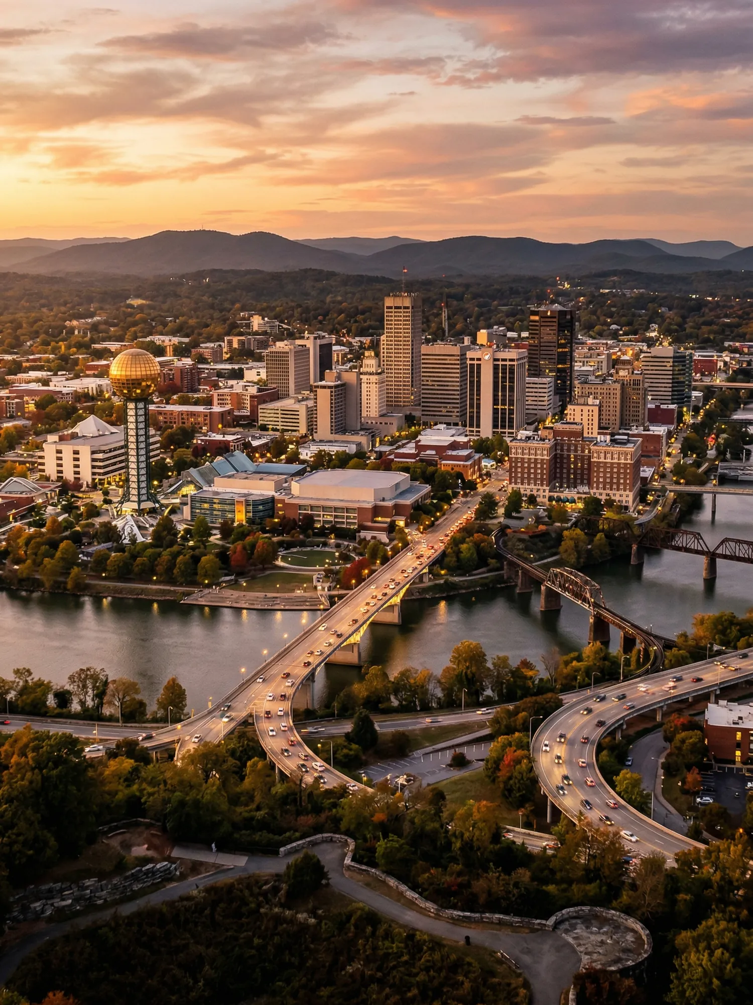 Image of Panoramic Cityscape View Of Knoxville At Sunset