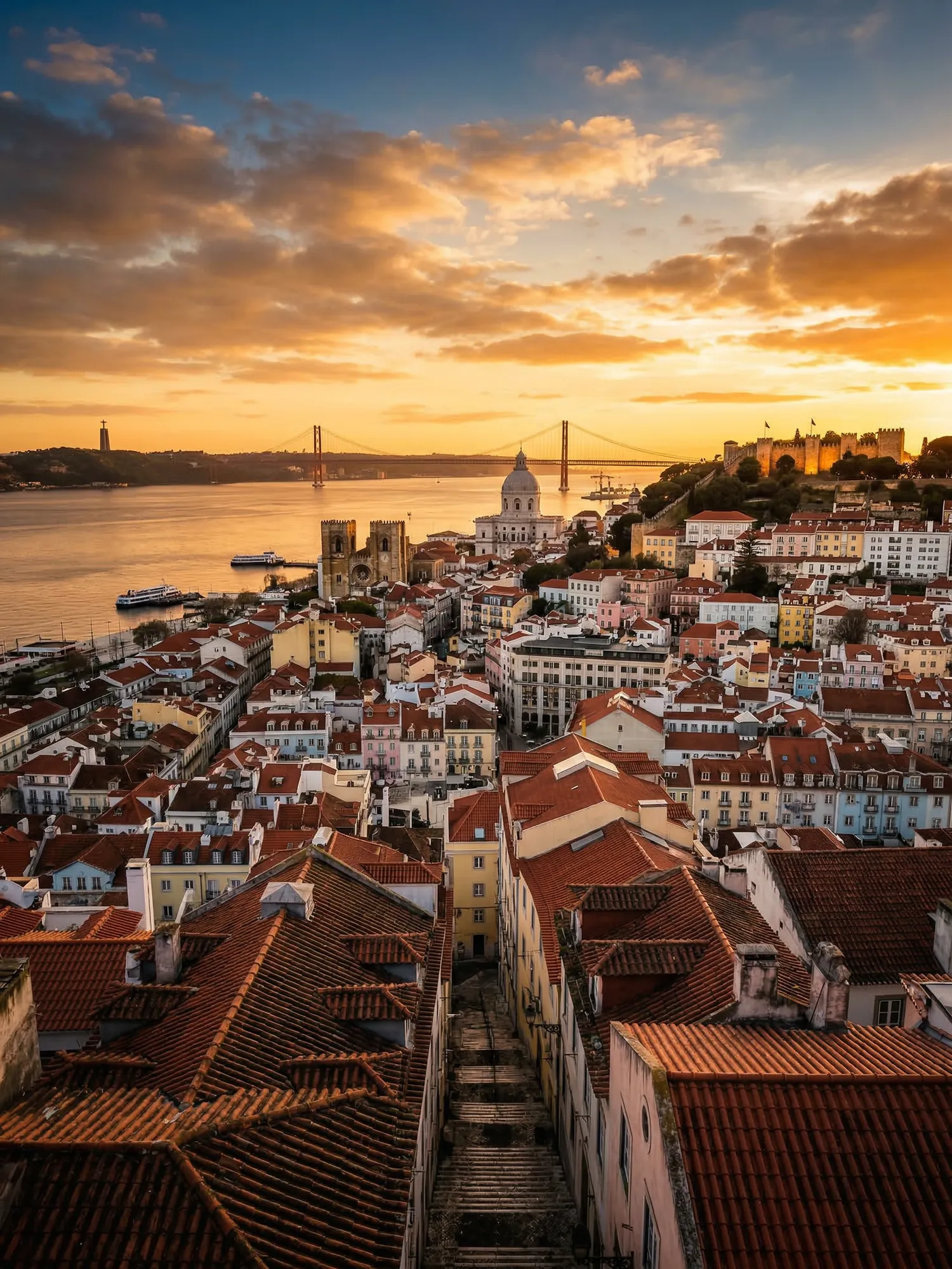 Image of Panoramic Cityscape View Of Lisbon At Sunset 1